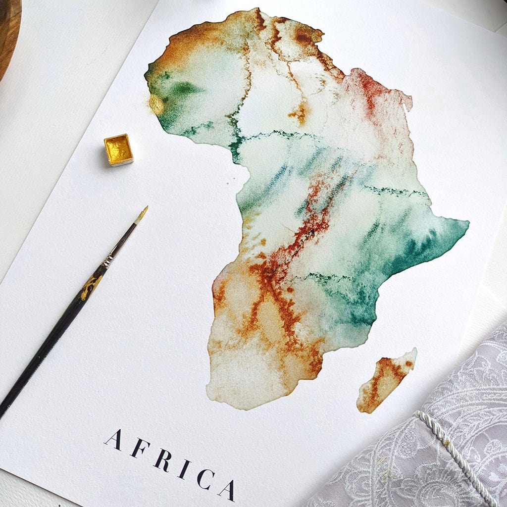 EJayDesign Countries Other Africa Watercolour Gold Map