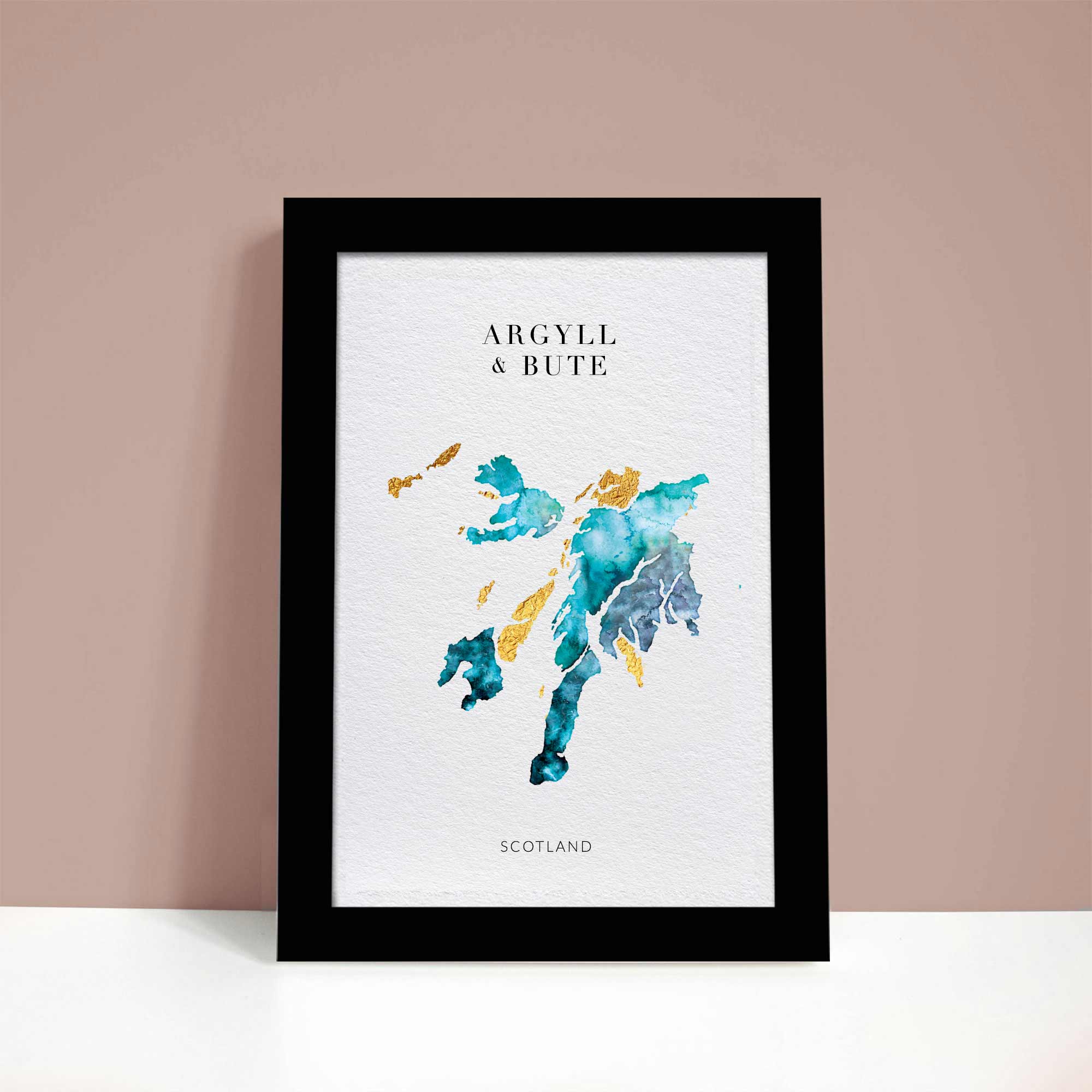 EJayDesign Scottish Prints Argyll & Bute Gold Watercolour Map Print