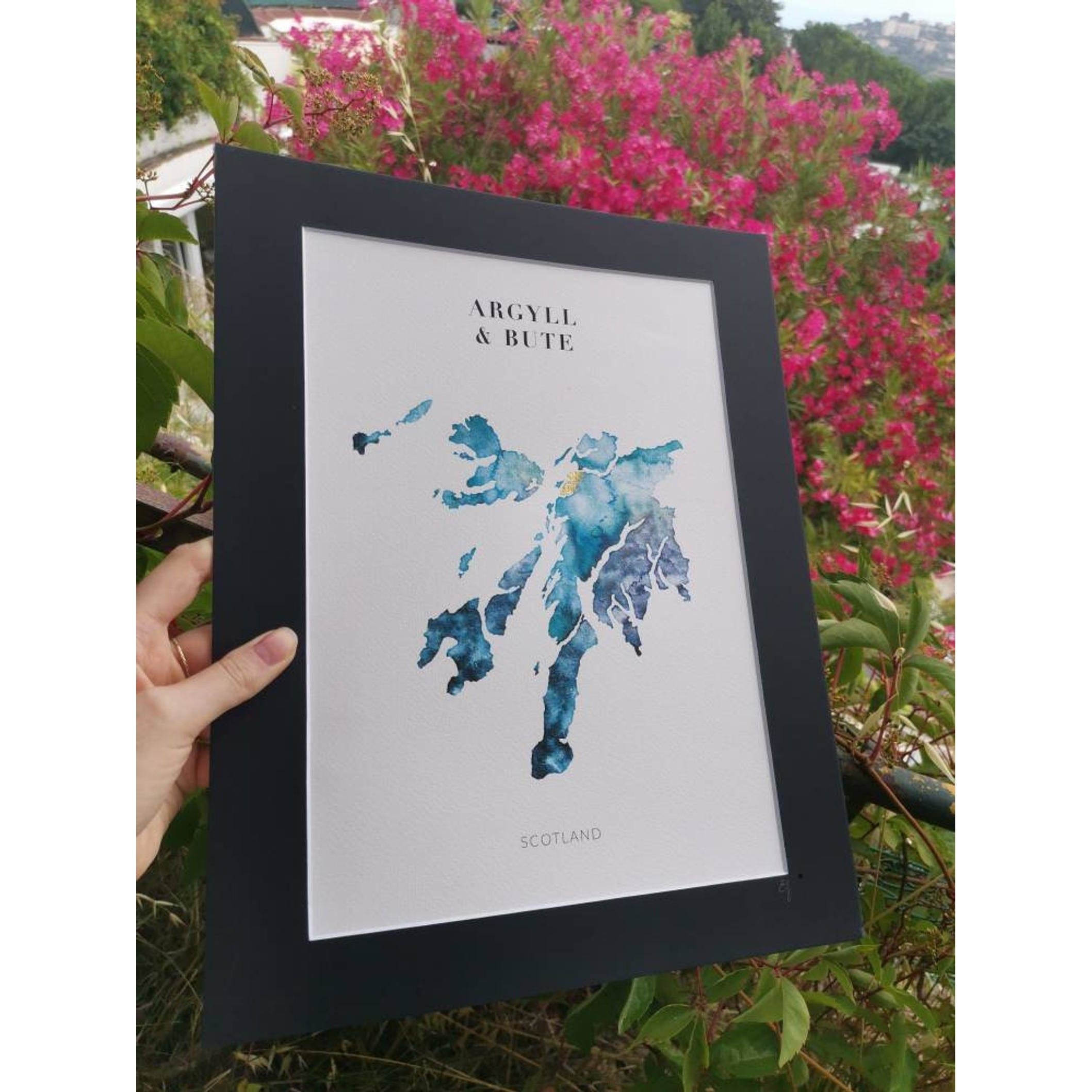 EJayDesign Scottish Prints Argyll & Bute Gold Watercolour Map Print