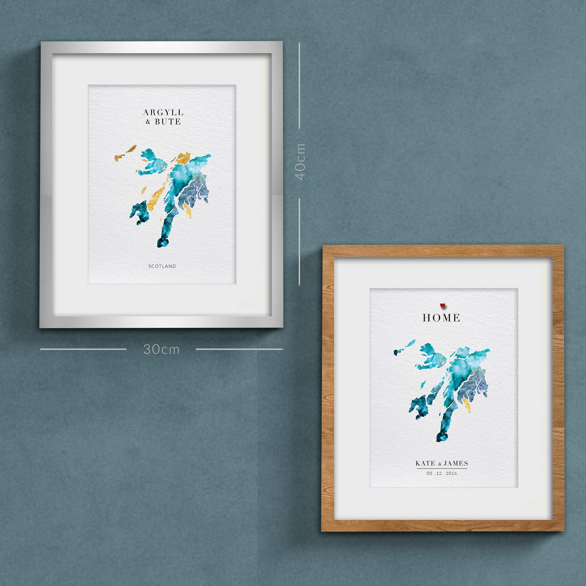 EJayDesign Scottish Prints Argyll & Bute Gold Watercolour Map Print