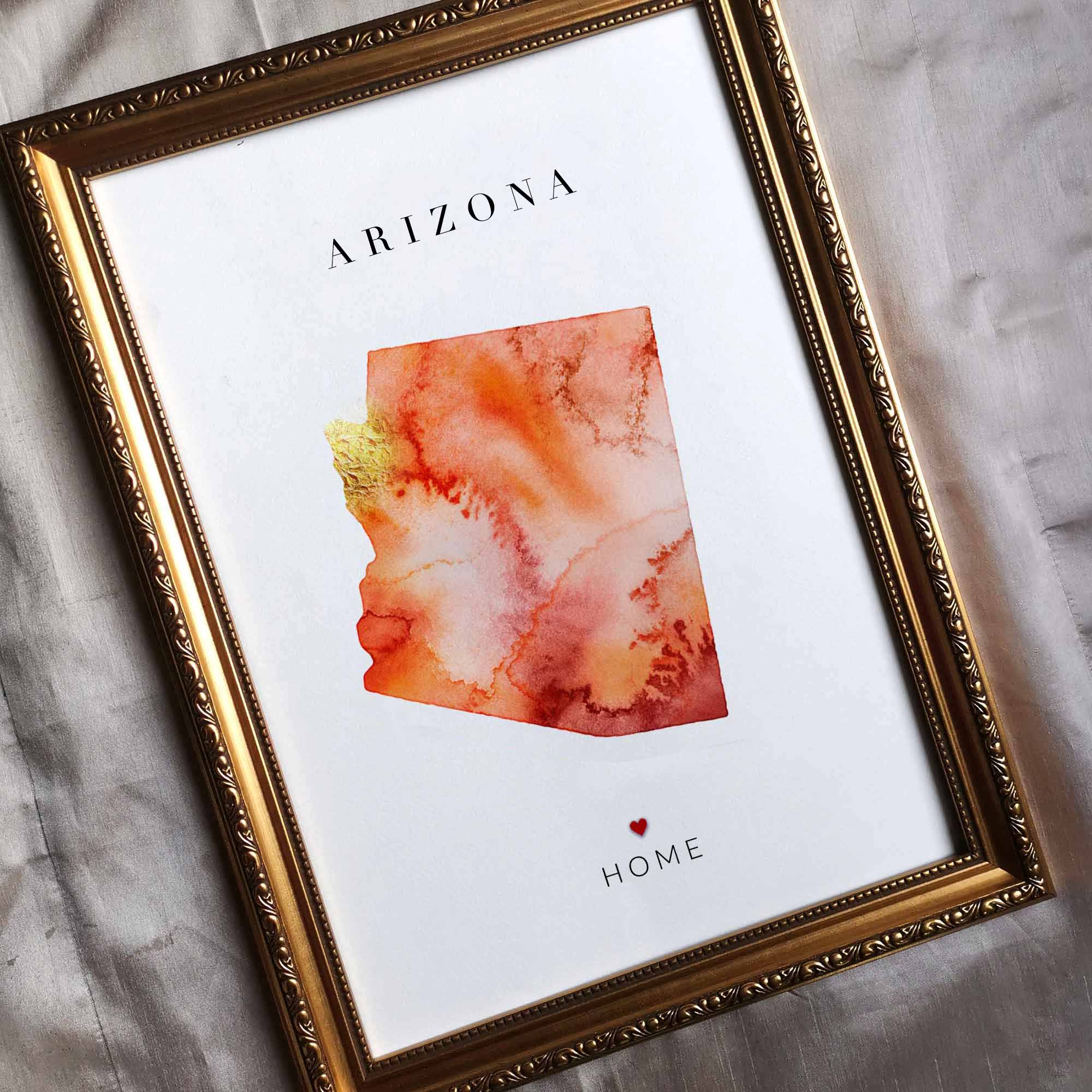 EJayDesign Countries Other Arizona Watercolour Gold Map