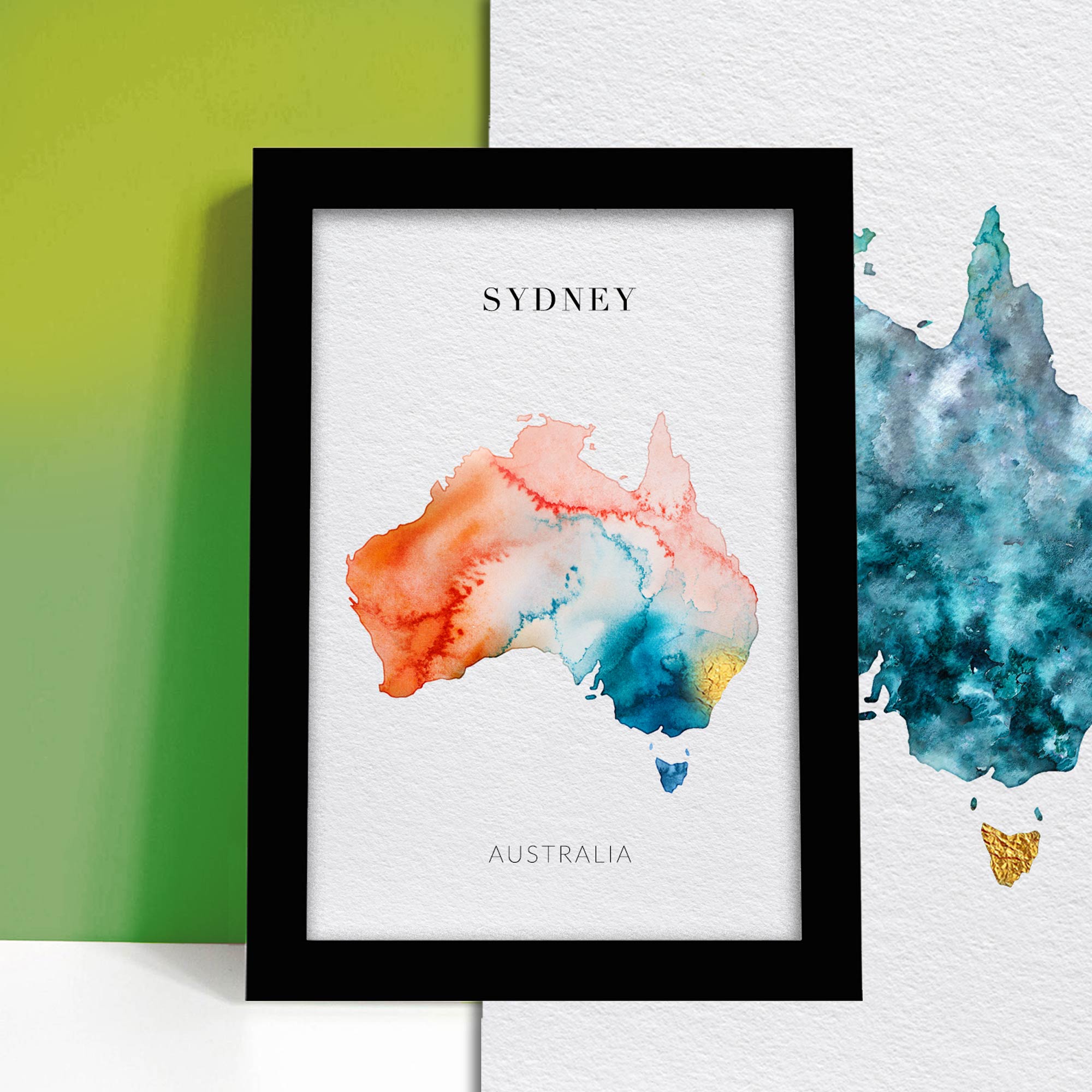 EJayDesign Countries Other Australia Watercolour Gold Map Art Print