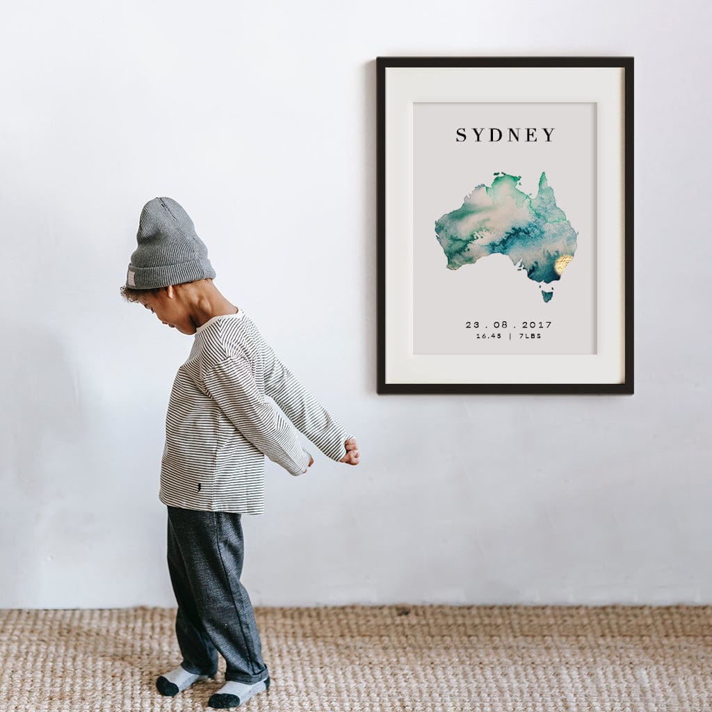 EJayDesign Countries Other Australia Watercolour Gold Map Art Print