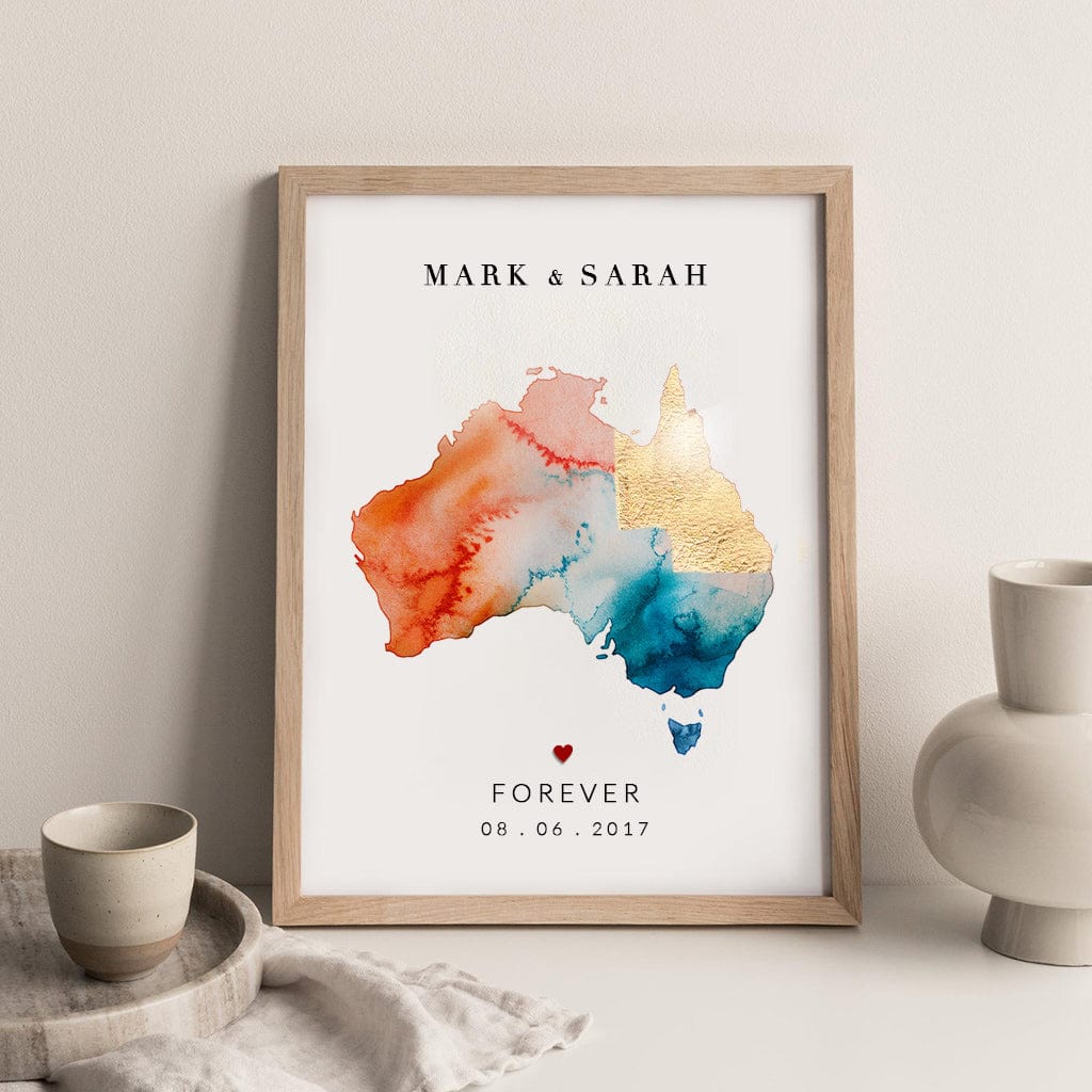 EJayDesign Countries Other Australia Watercolour Gold Map Art Print