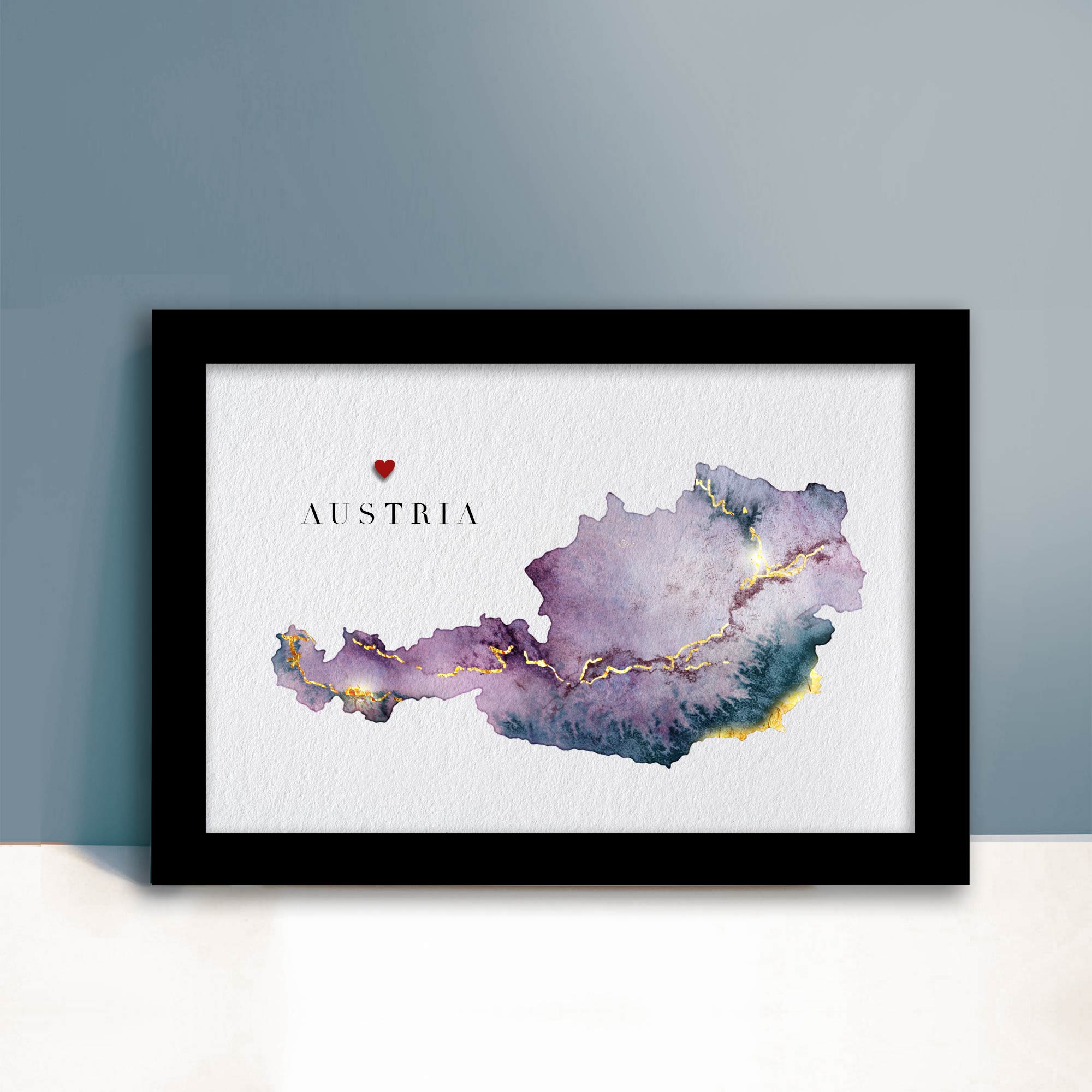 EJayDesign Countries Other Austria Watercolour Gold Map