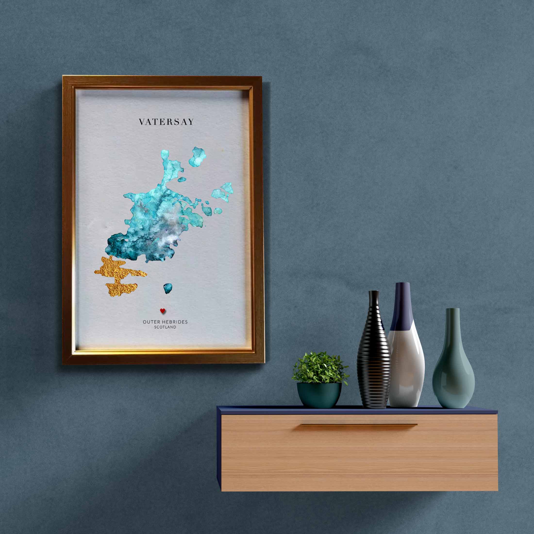 EJayDesign Scottish Prints Barra Watercolour Map Art Print
