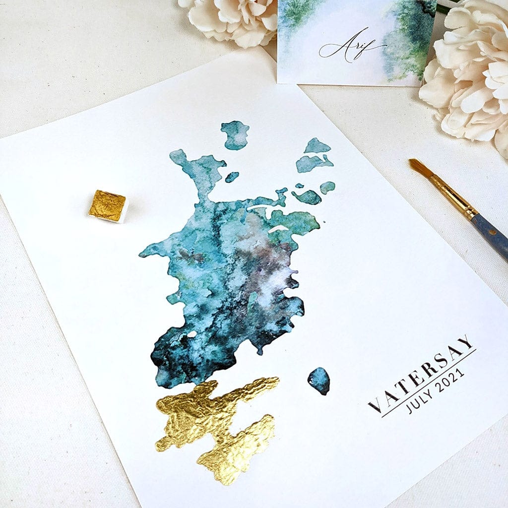 EJayDesign Scottish Prints Barra Watercolour Map Art Print