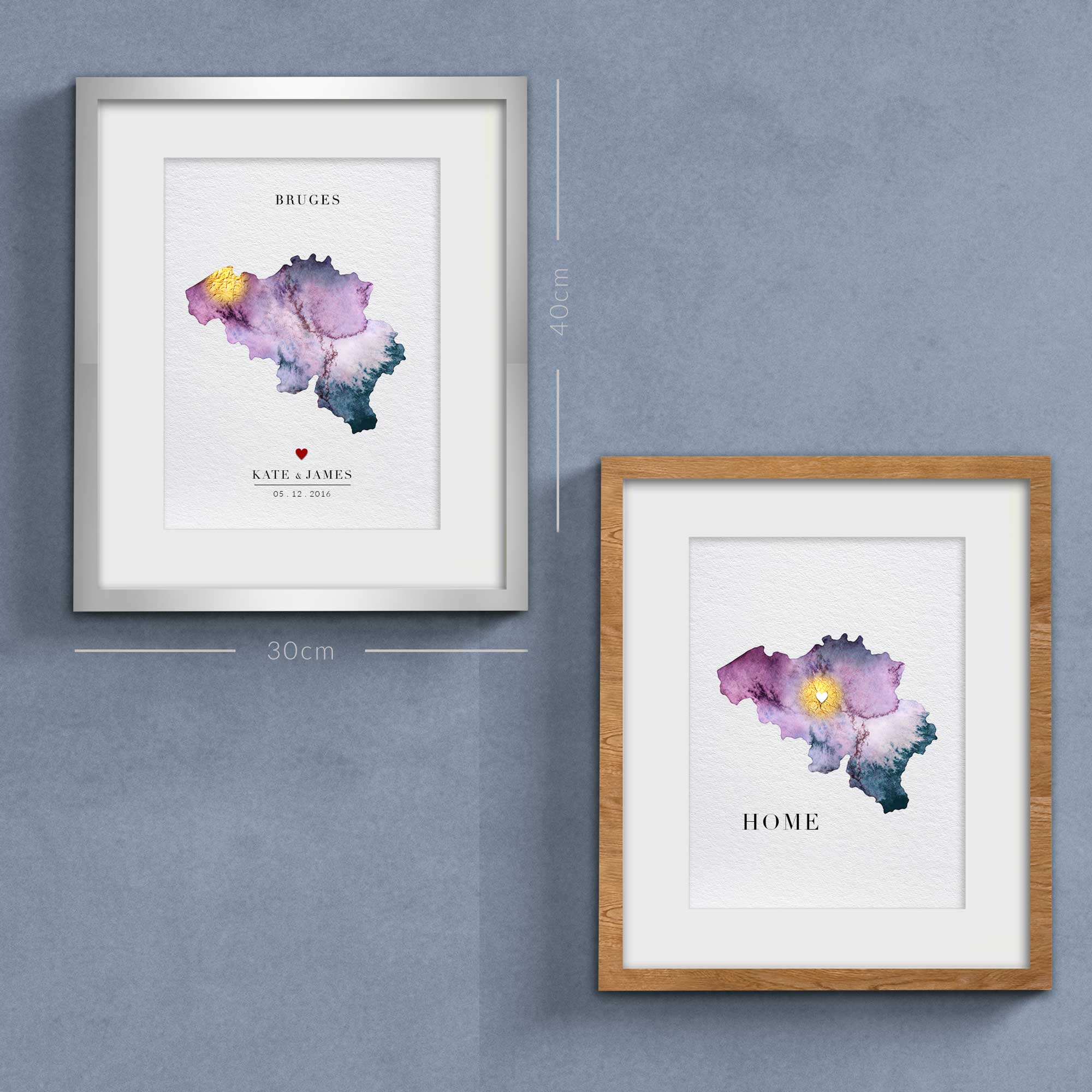 EJayDesign Countries Other Belgium Watercolour Gold Map