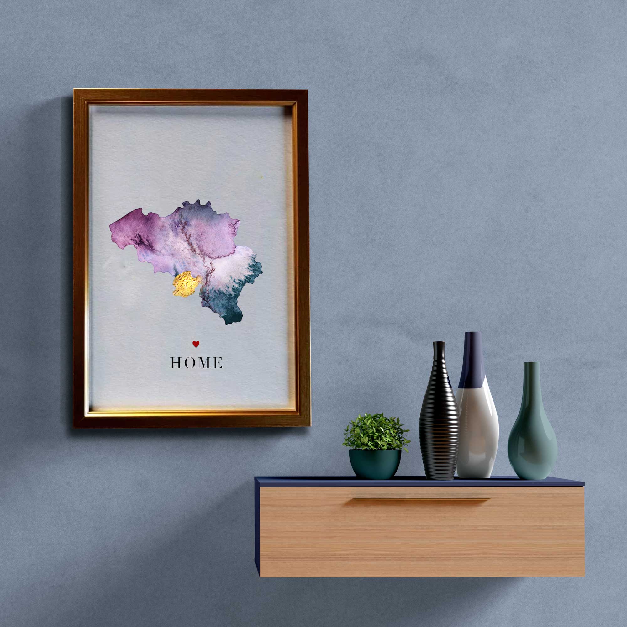 EJayDesign Countries Other Belgium Watercolour Gold Map