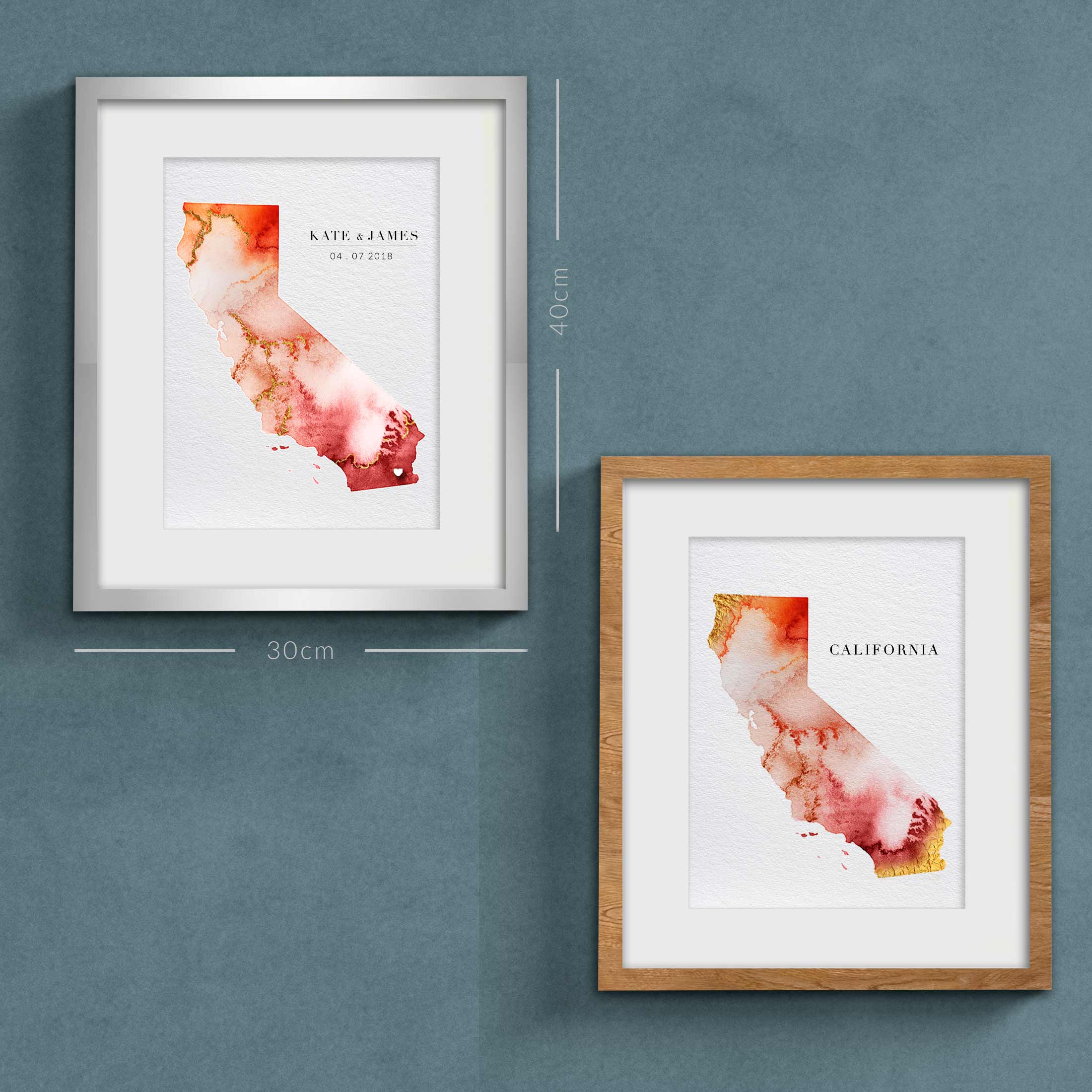 EJayDesign Countries Other California State Golden Watercolour Map