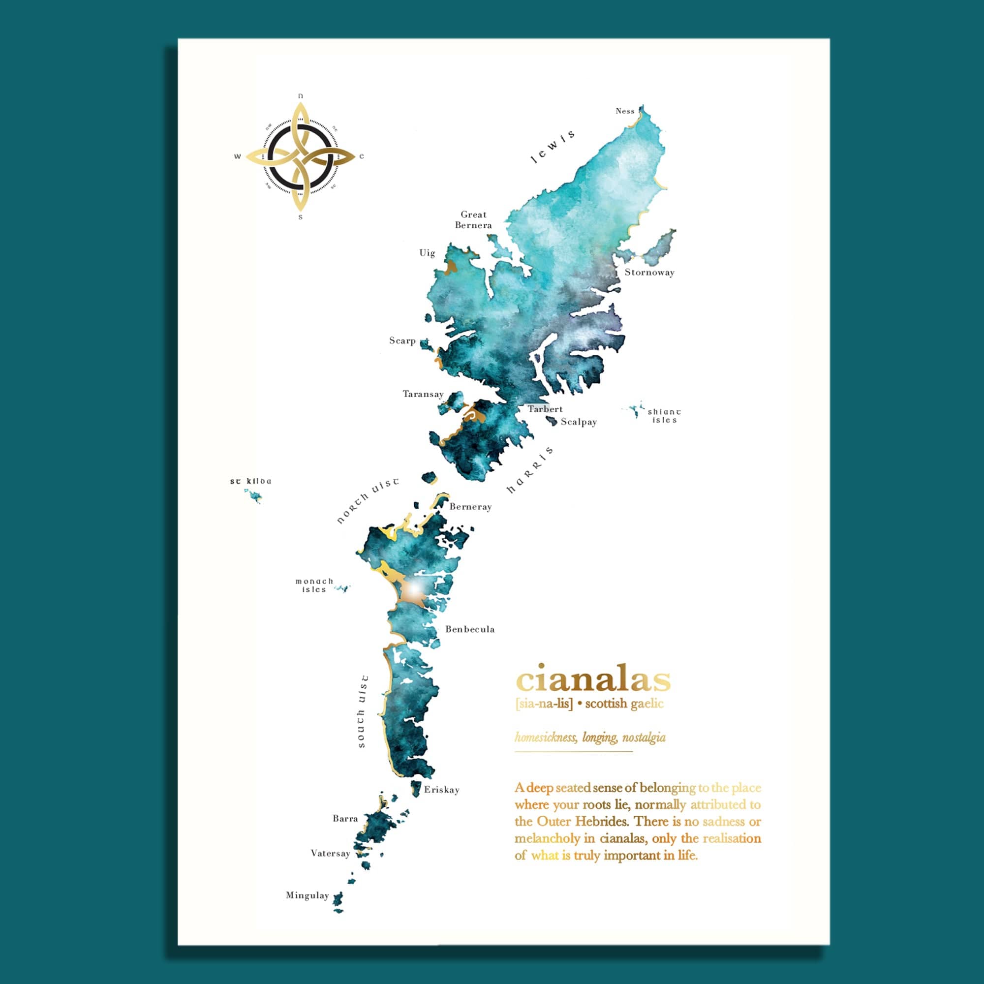 EJayDesign Cianalas Watercolour Map - With Gold Beaches