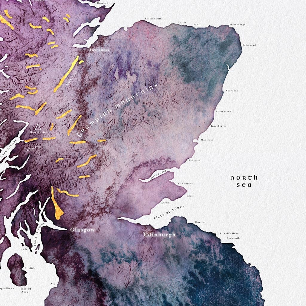 EJayDesign Scottish Prints Detailed Scotland Watercolour Map