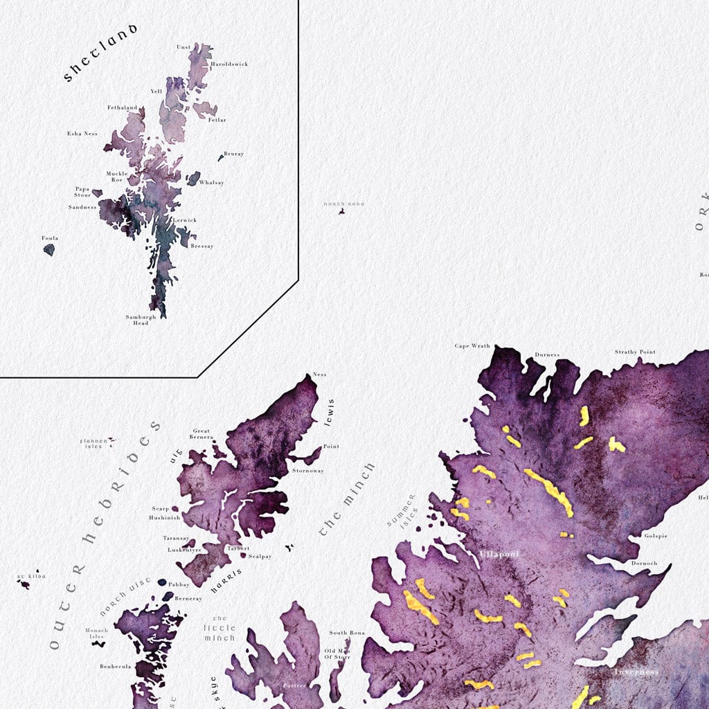 EJayDesign Scottish Prints Detailed Scotland Watercolour Map