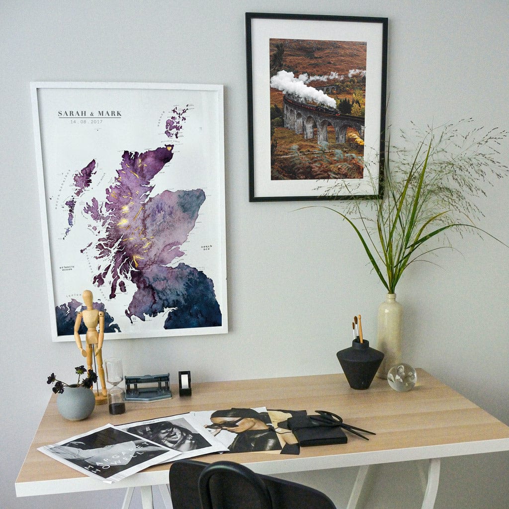 EJayDesign Scottish Prints Detailed Scotland Watercolour Map