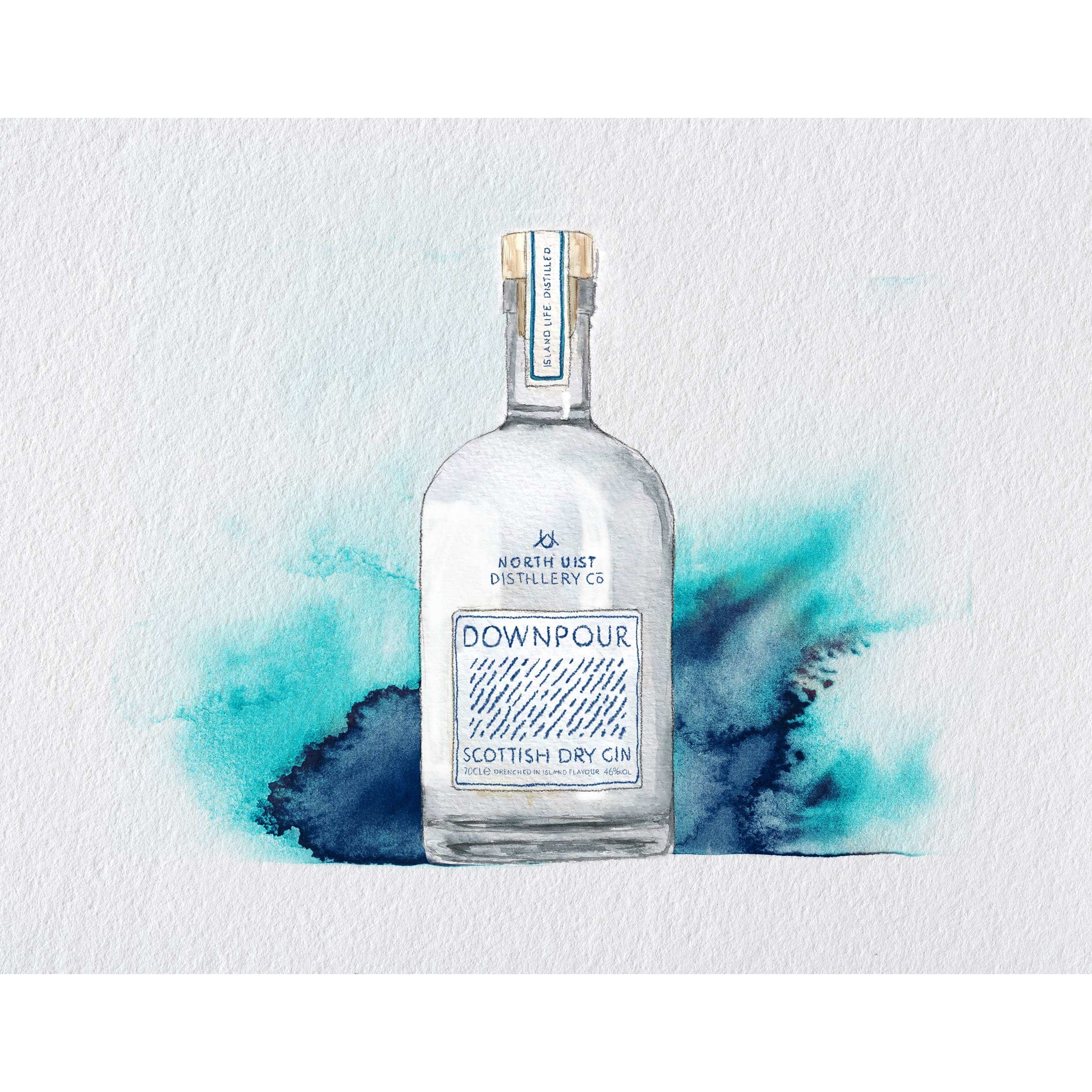 EJayDesign Downpour Gin Watercolour Illustration with Metallic Blue