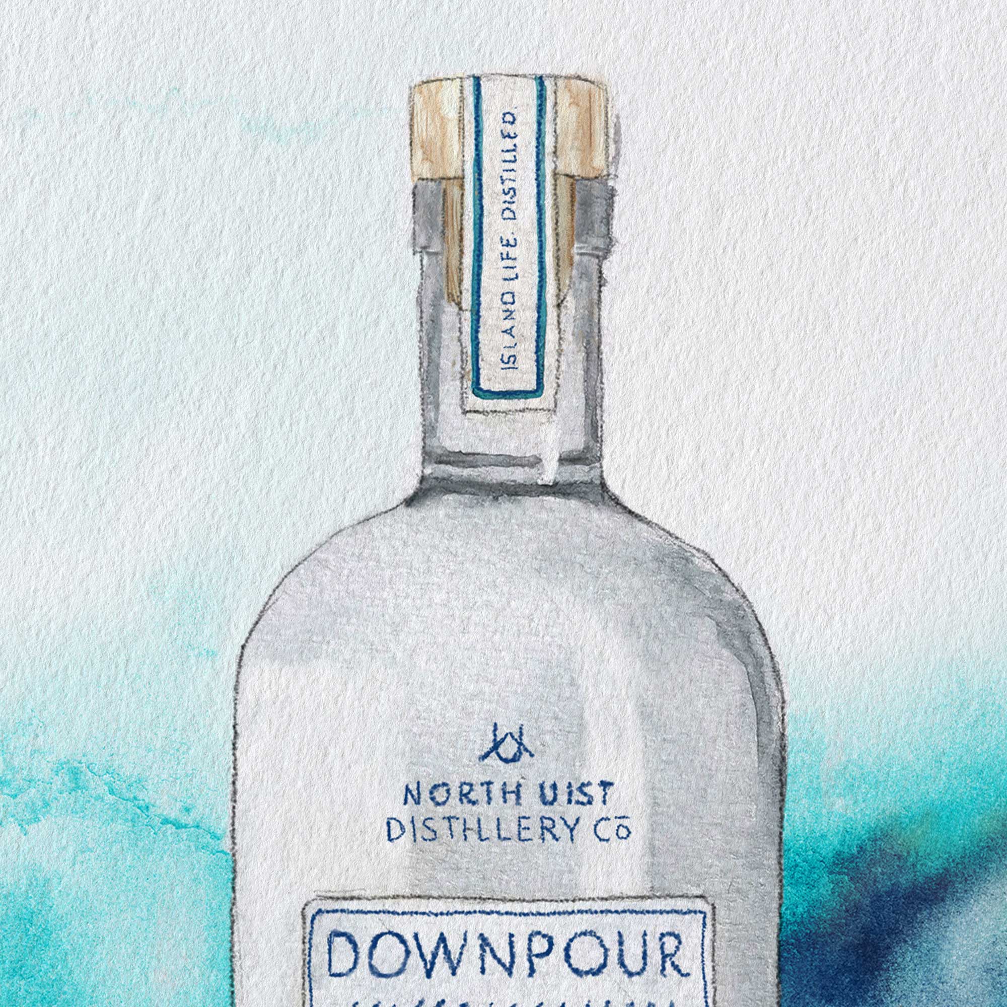 EJayDesign Downpour Gin Watercolour Illustration with Metallic Blue