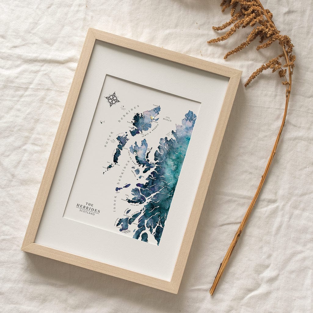 EJayDesign Scottish Prints Entire Hebrides Watercolour Gold Map