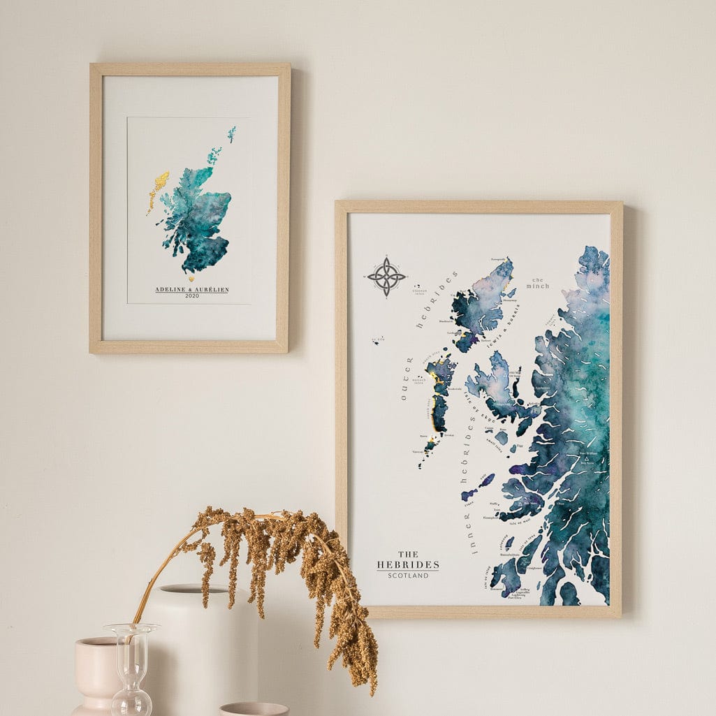 EJayDesign Scottish Prints Entire Hebrides Watercolour Gold Map