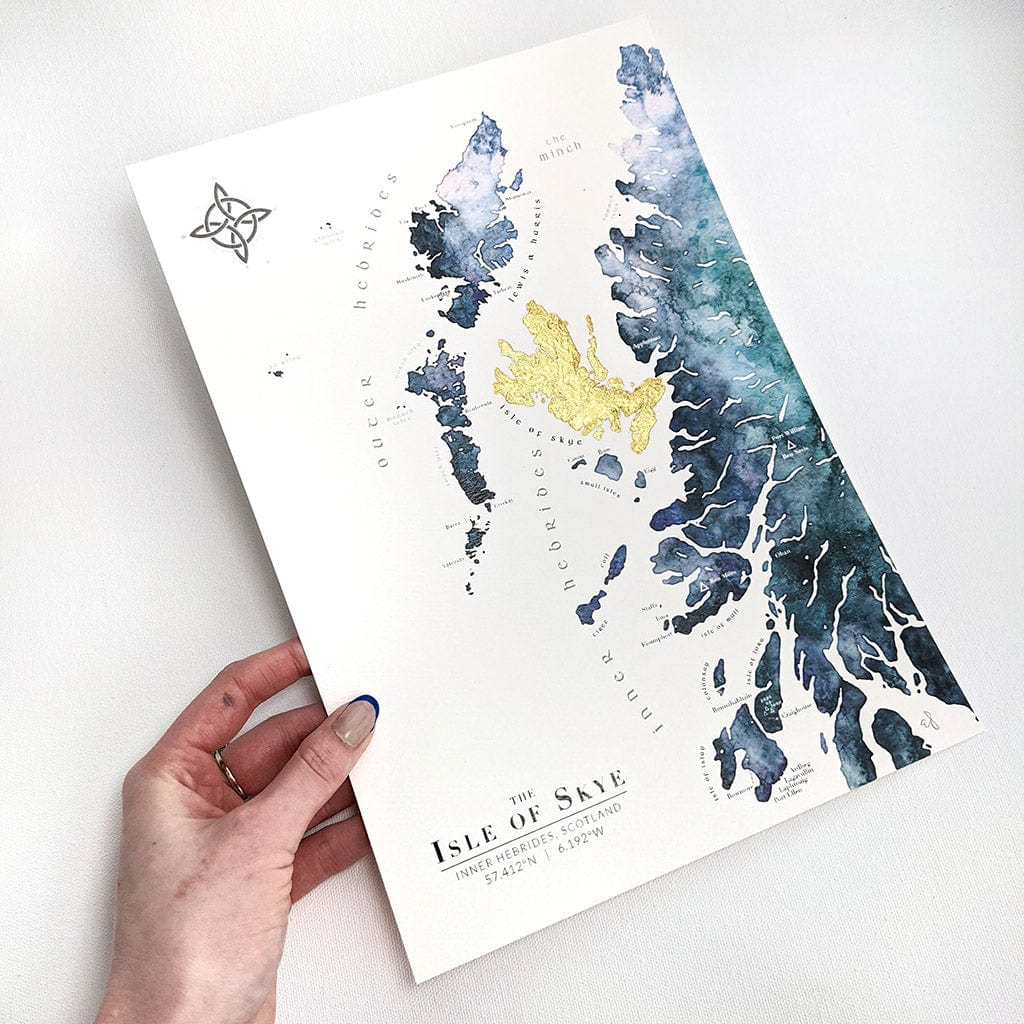 EJayDesign Scottish Prints Entire Hebrides Watercolour Gold Map