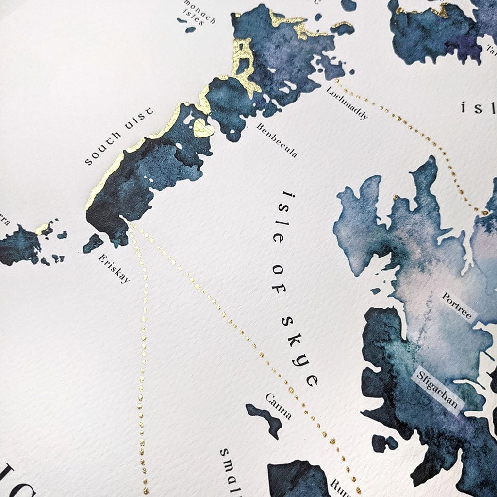 EJayDesign Scottish Prints Entire Hebrides Watercolour Gold Map