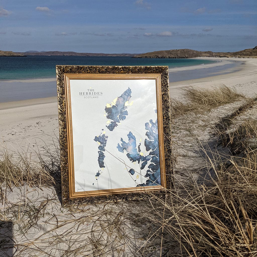 EJayDesign Scottish Prints Entire Hebrides Watercolour Gold Map