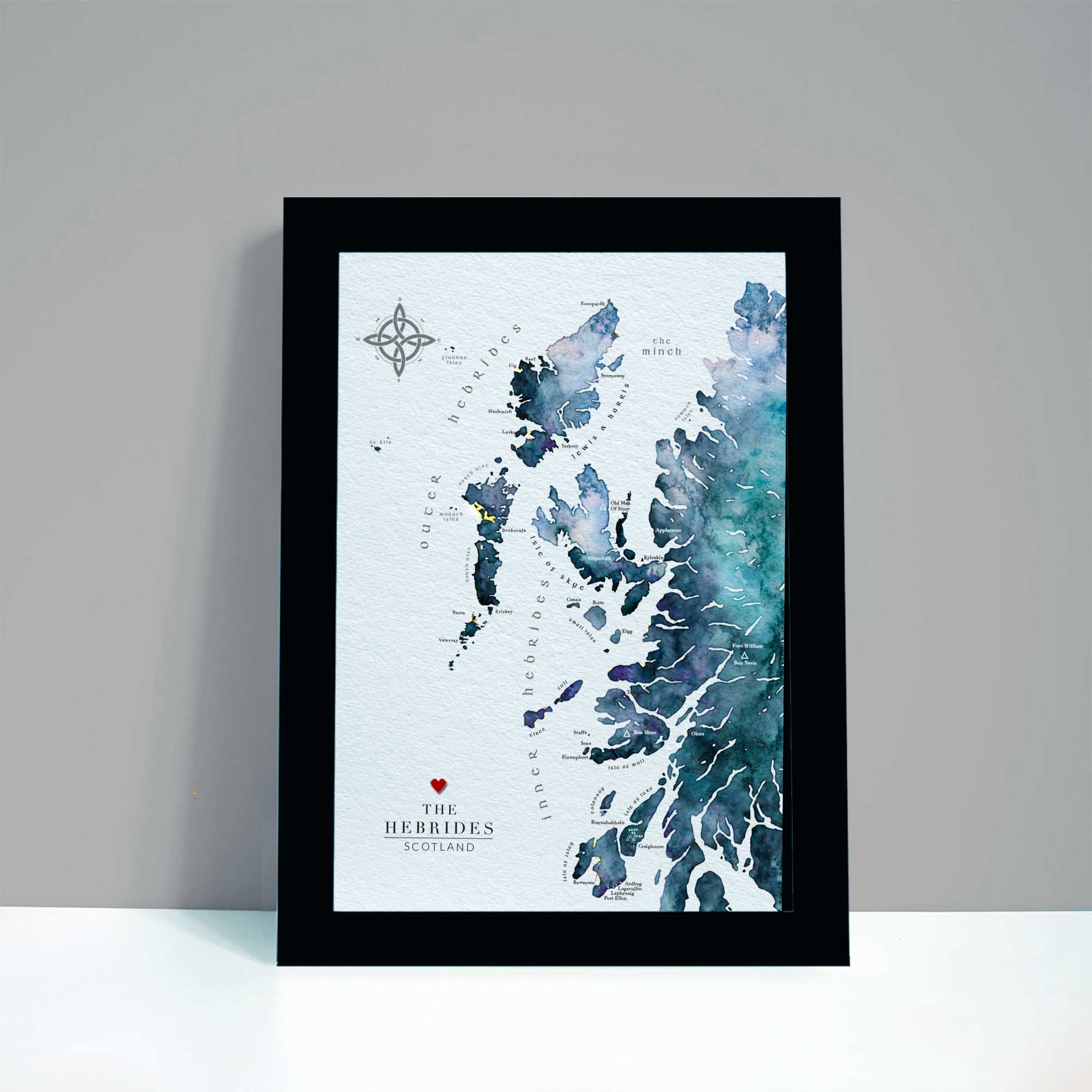 EJayDesign Scottish Prints Entire Hebrides Watercolour Gold Map