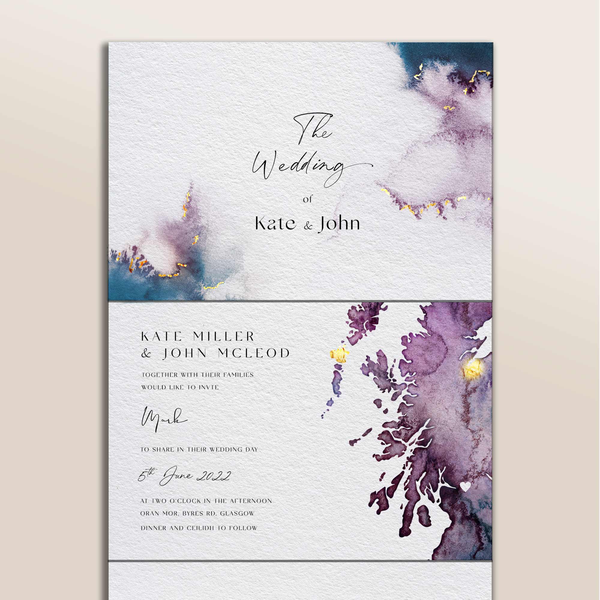EJayDesign Fold Out Watercolour Wedding Invite