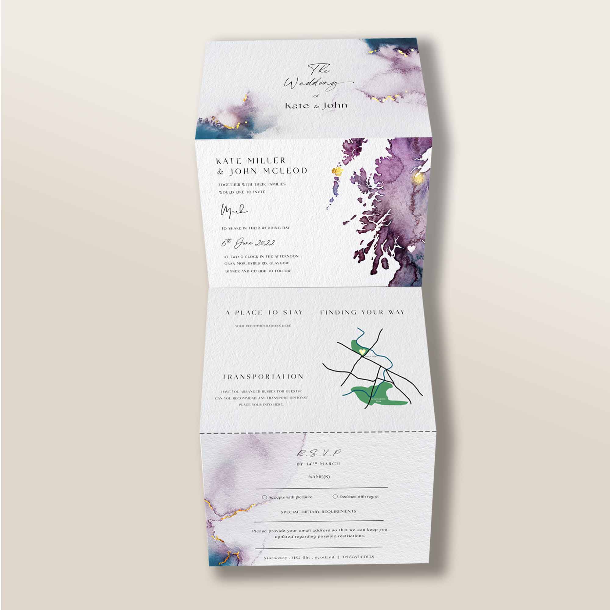 EJayDesign Fold Out Watercolour Wedding Invite