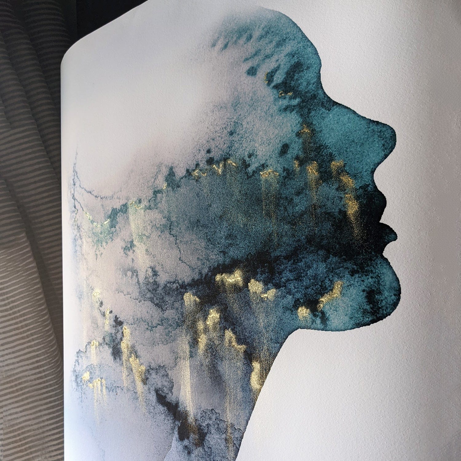 EJayDesign Forget Me Not Limited Edition Print, a watercolour portrait silhouette by Scottish Hebridean artist Eilidh Jamieson