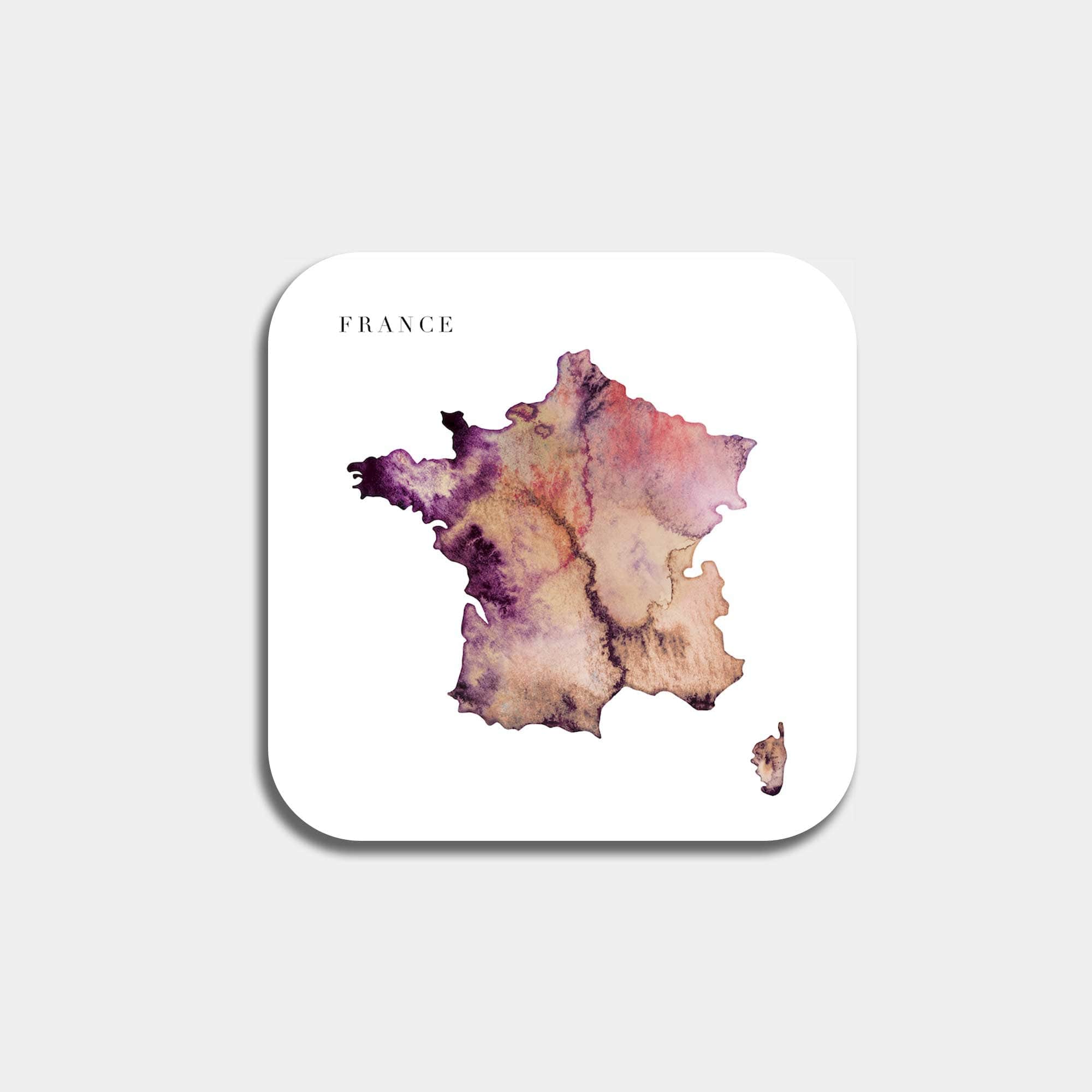EJayDesign Kitchen Coaster France Coaster Watercolour Map