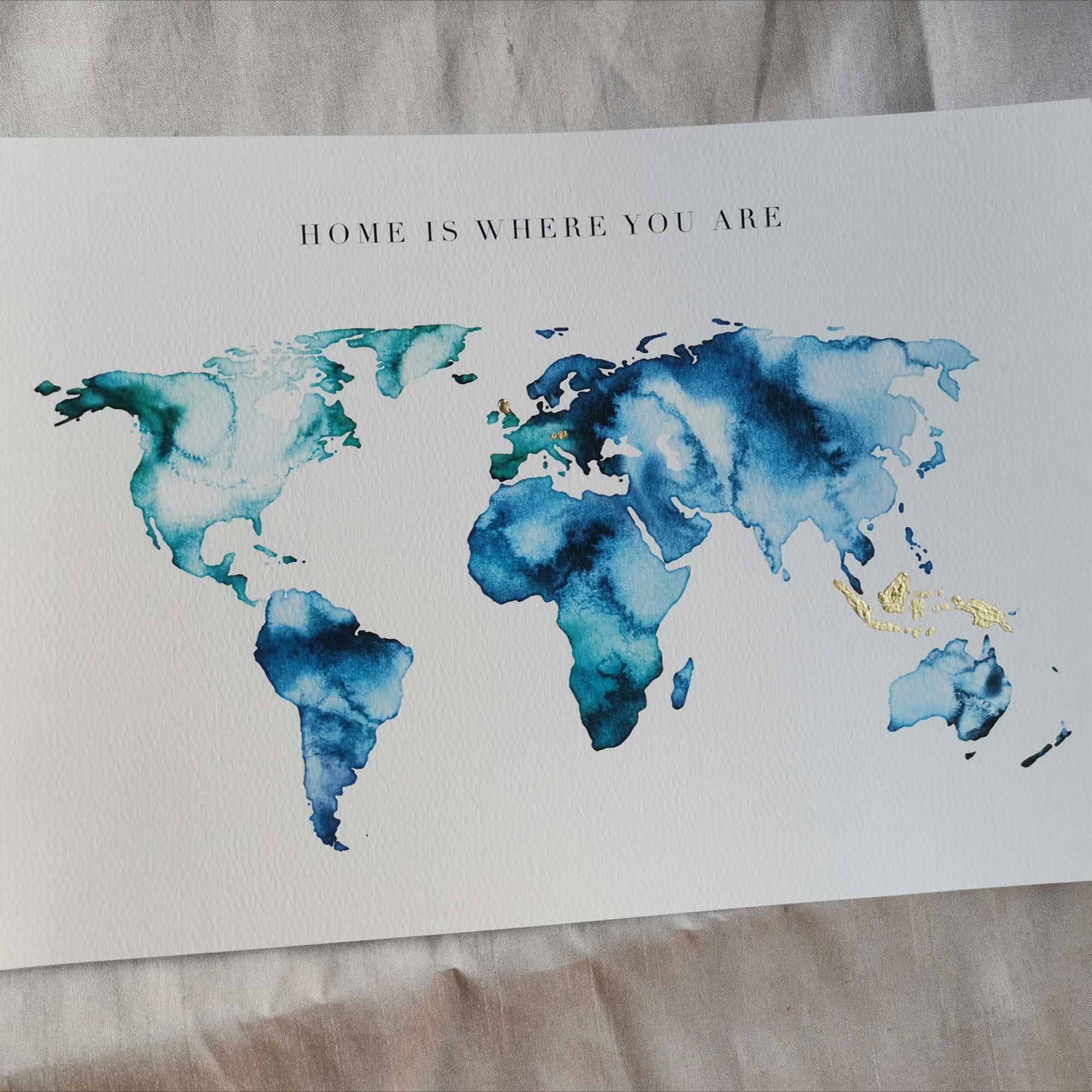 EJayDesign Countries Other Globe Watercolour Gold Map