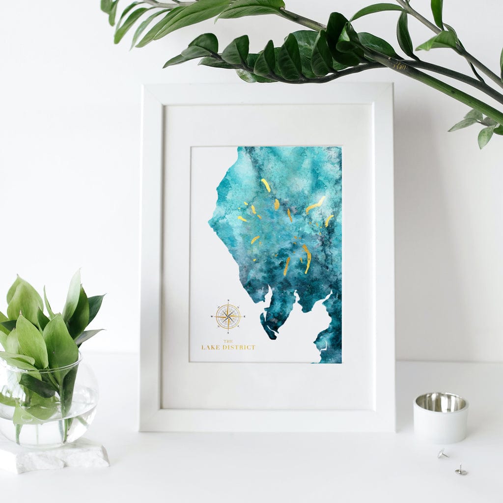 EJayDesign Posters, Prints, & Visual Artwork Golden Lake District Watercolour Map Print