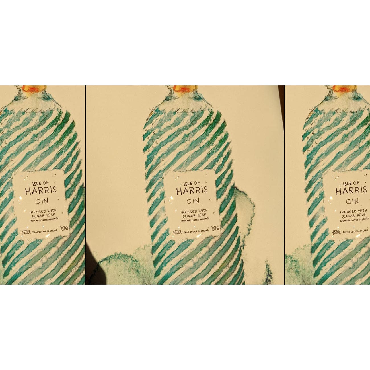 EJayDesign Harris Gin Watercolour Illustration with Gold Flaked Label