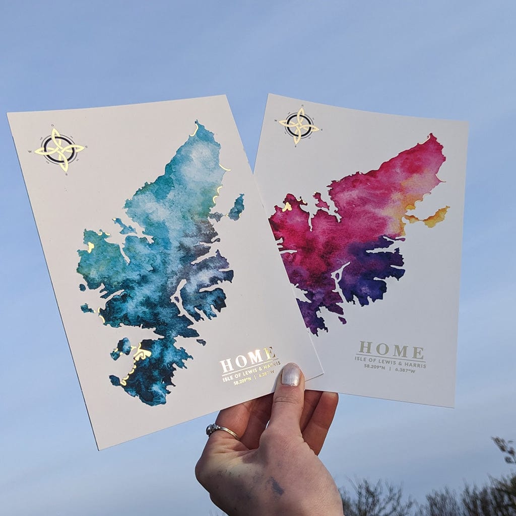 EJayDesign 'Home' Isle of Lewis Watercolour Map - With Gold Beaches