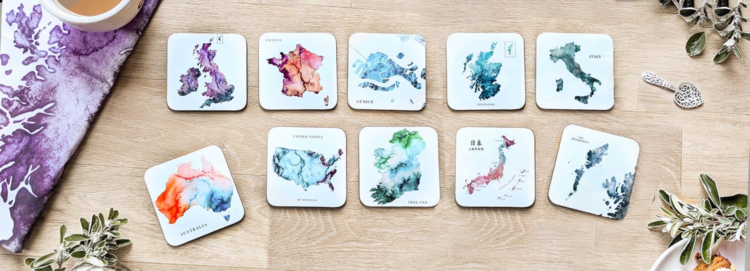 EJayDesign Hong Kong Watercolour Map Table Coaster