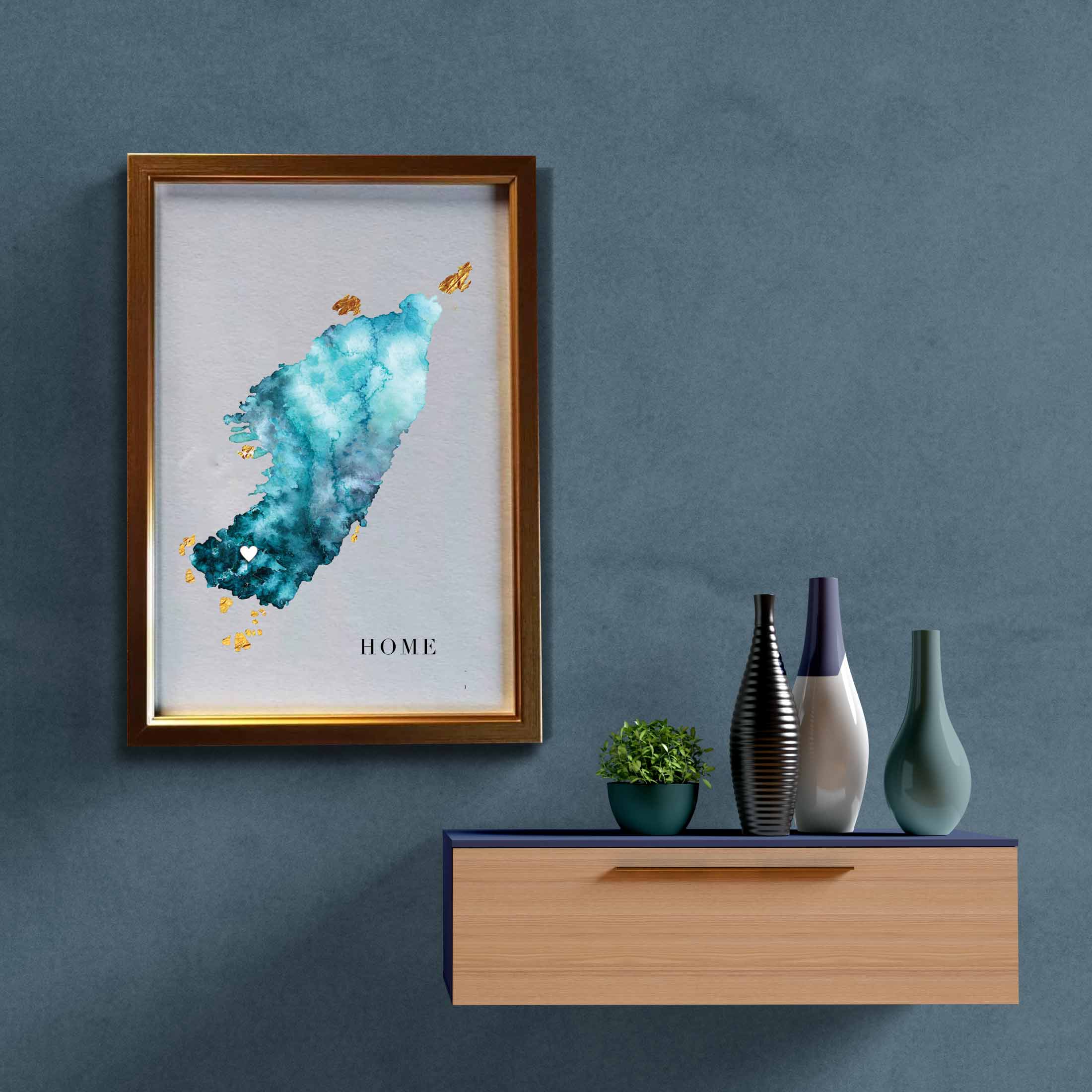 EJayDesign Scottish Prints Iona Watercolour Gold Map