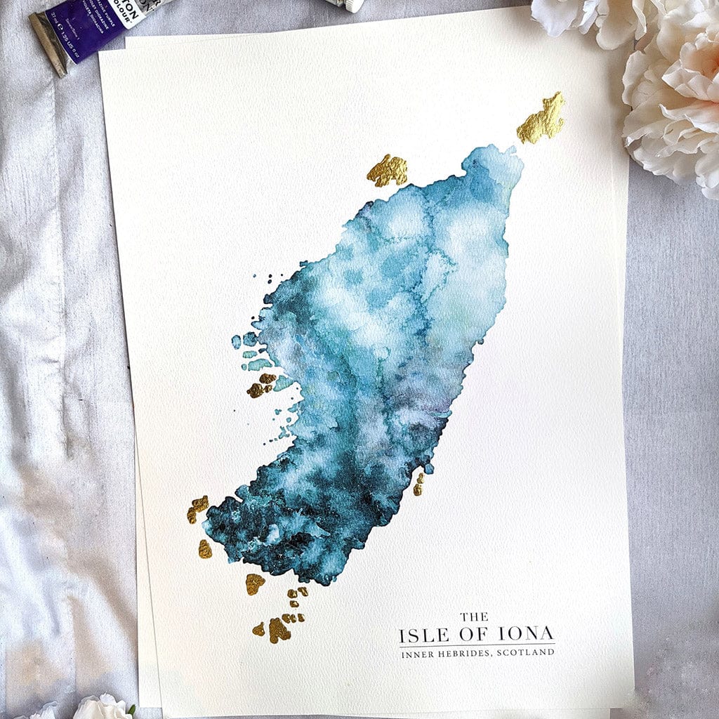 EJayDesign Scottish Prints Iona Watercolour Gold Map