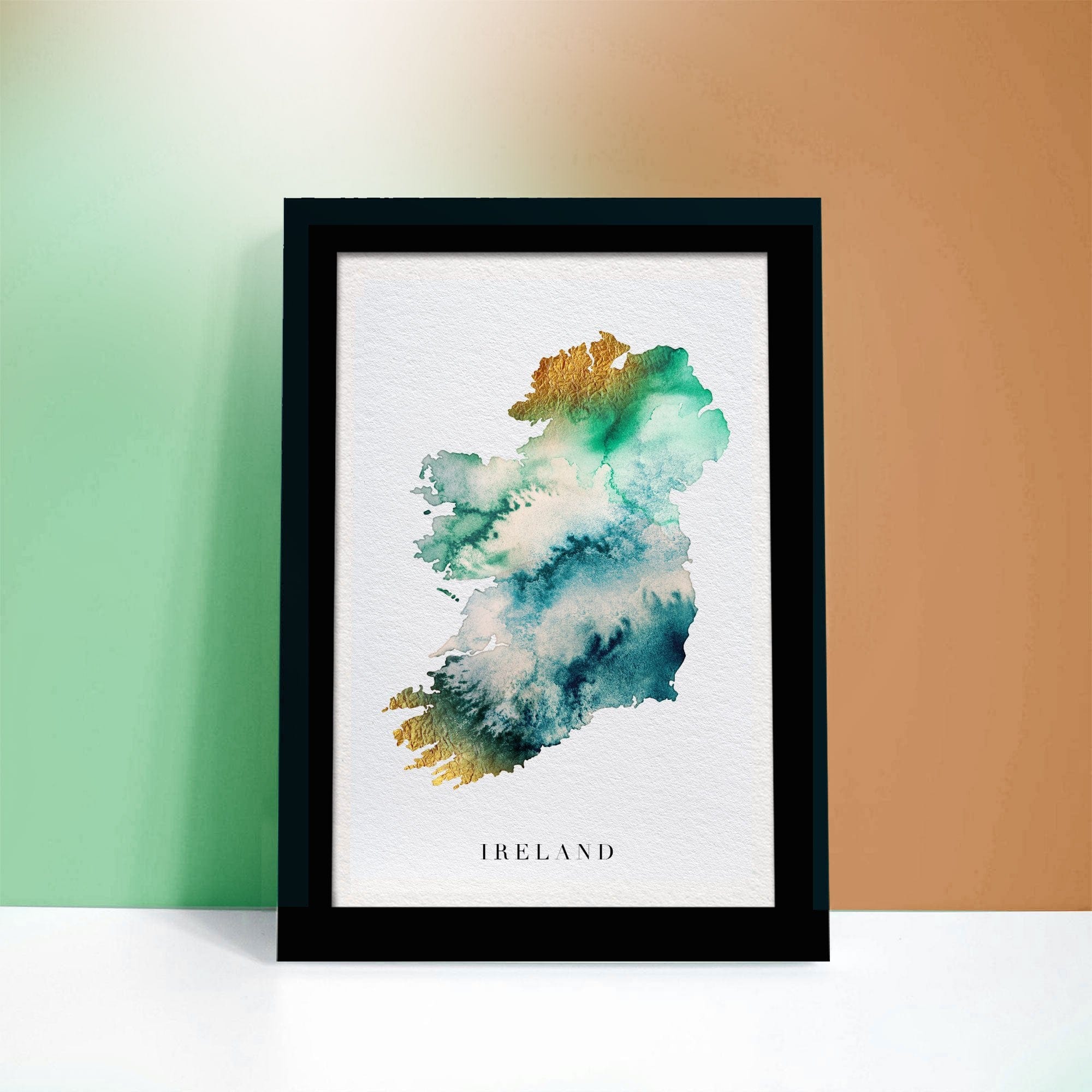 EJayDesign Countries Other Ireland Watercolour Gold Map