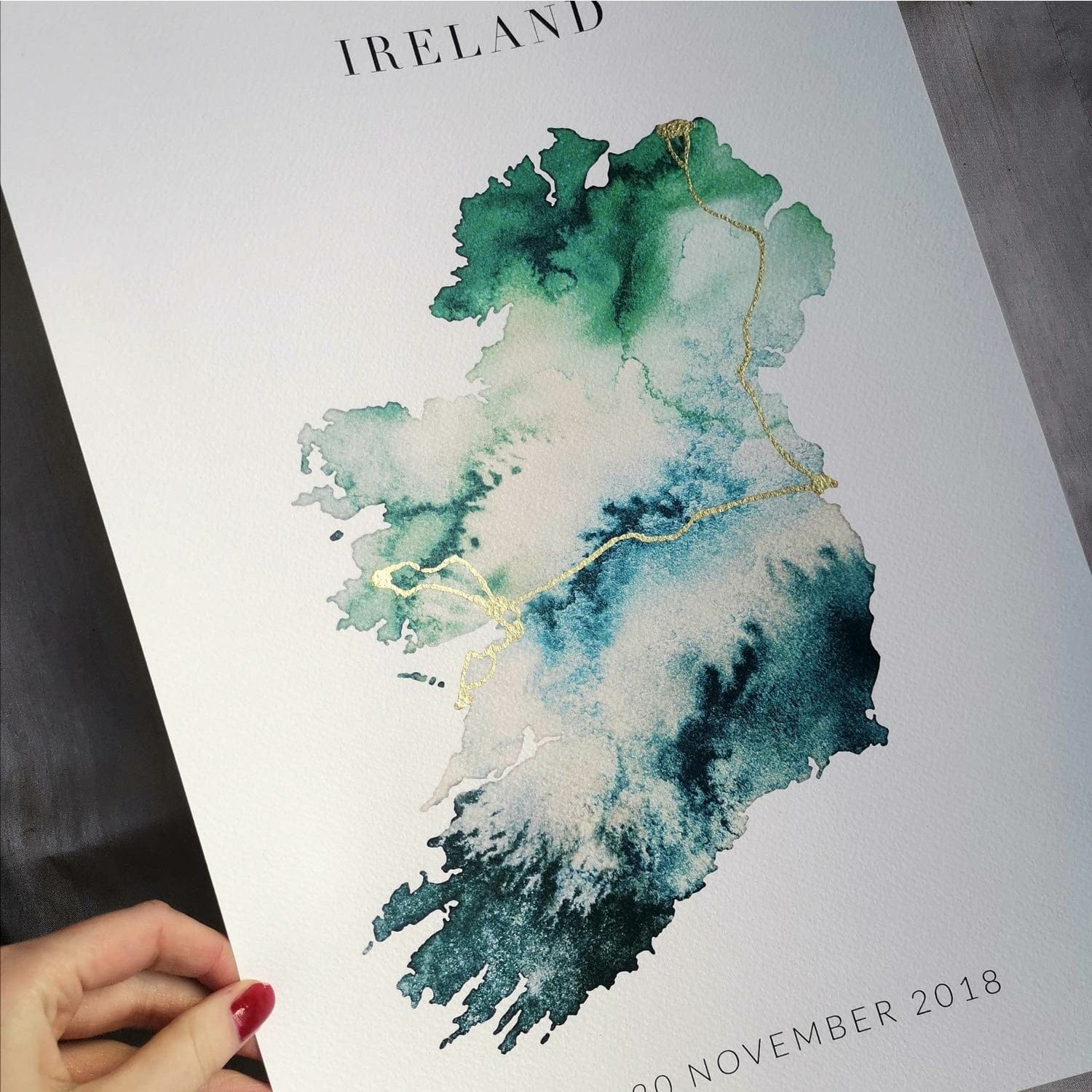 EJayDesign Countries Other Ireland Watercolour Gold Map