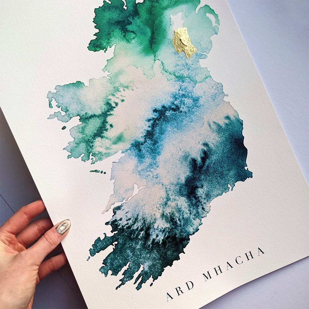 EJayDesign Countries Other Ireland Watercolour Gold Map