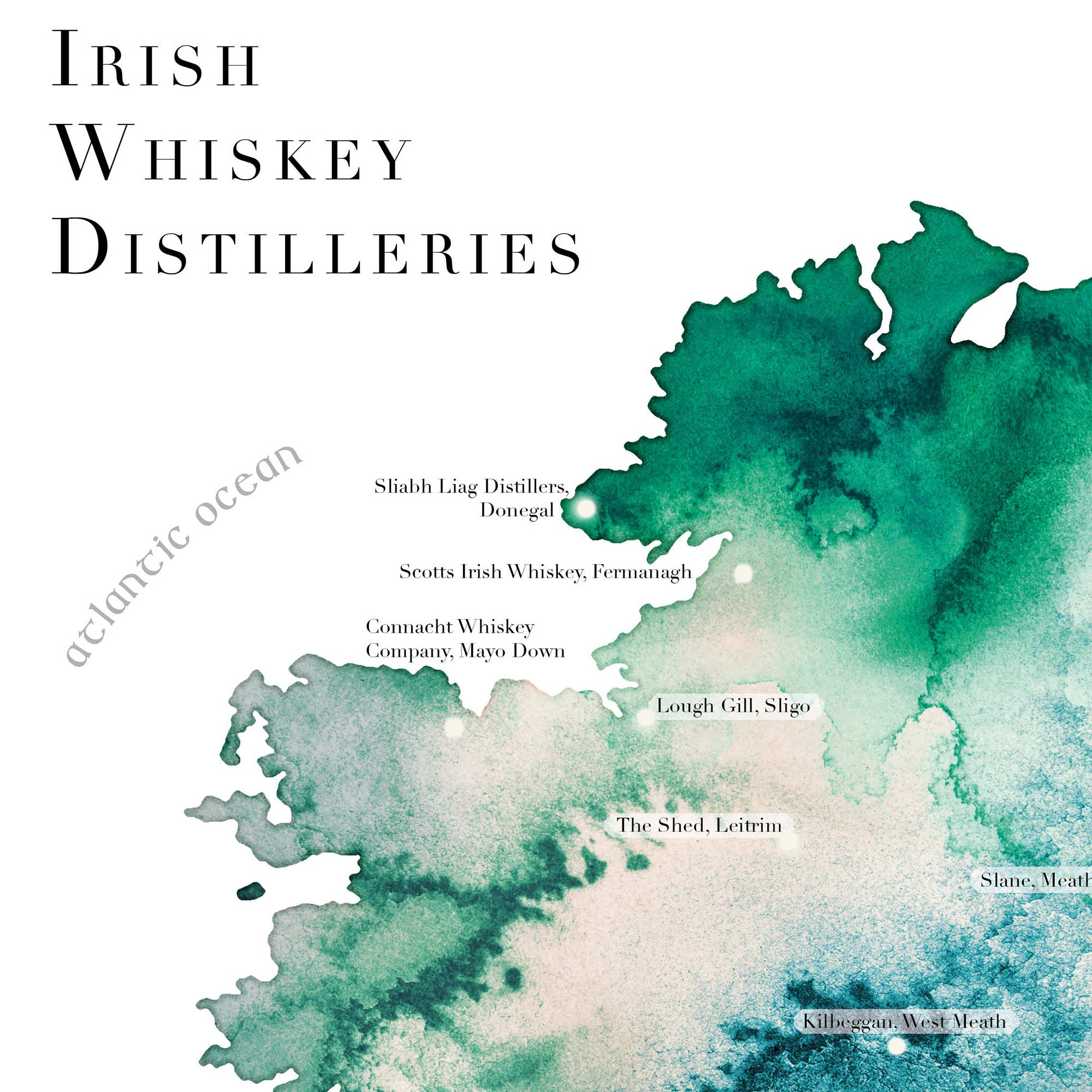 EJayDesign Irish Whiskey Distillery Gold Map