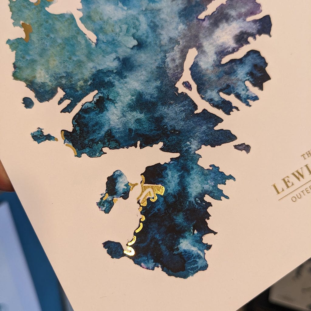 EJayDesign A4 Unmounted / Turquoise Isle of Lewis Watercolour Map - With Gold Beaches
