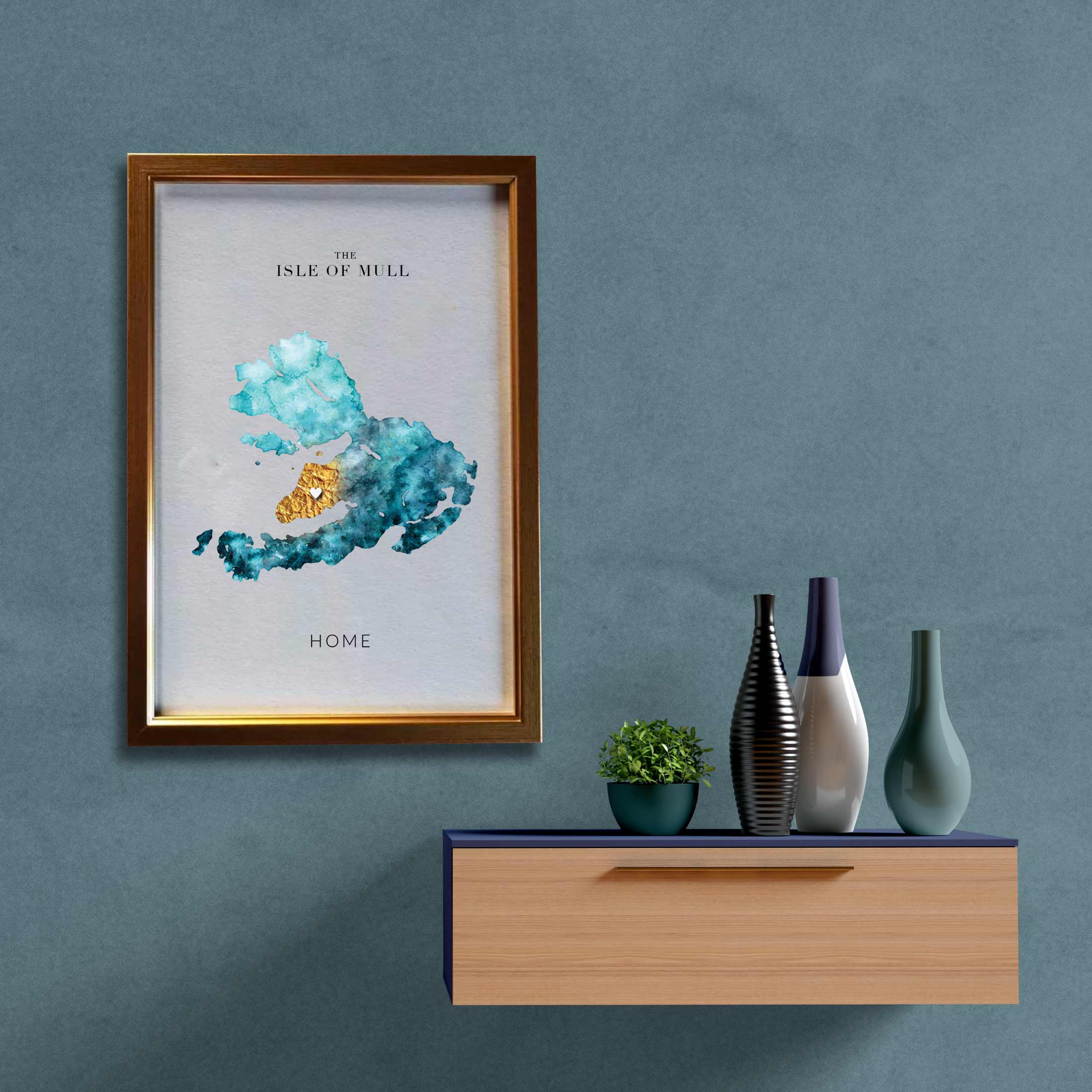 EJayDesign Scottish Prints Isle of Mull Watercolour Gold Map print