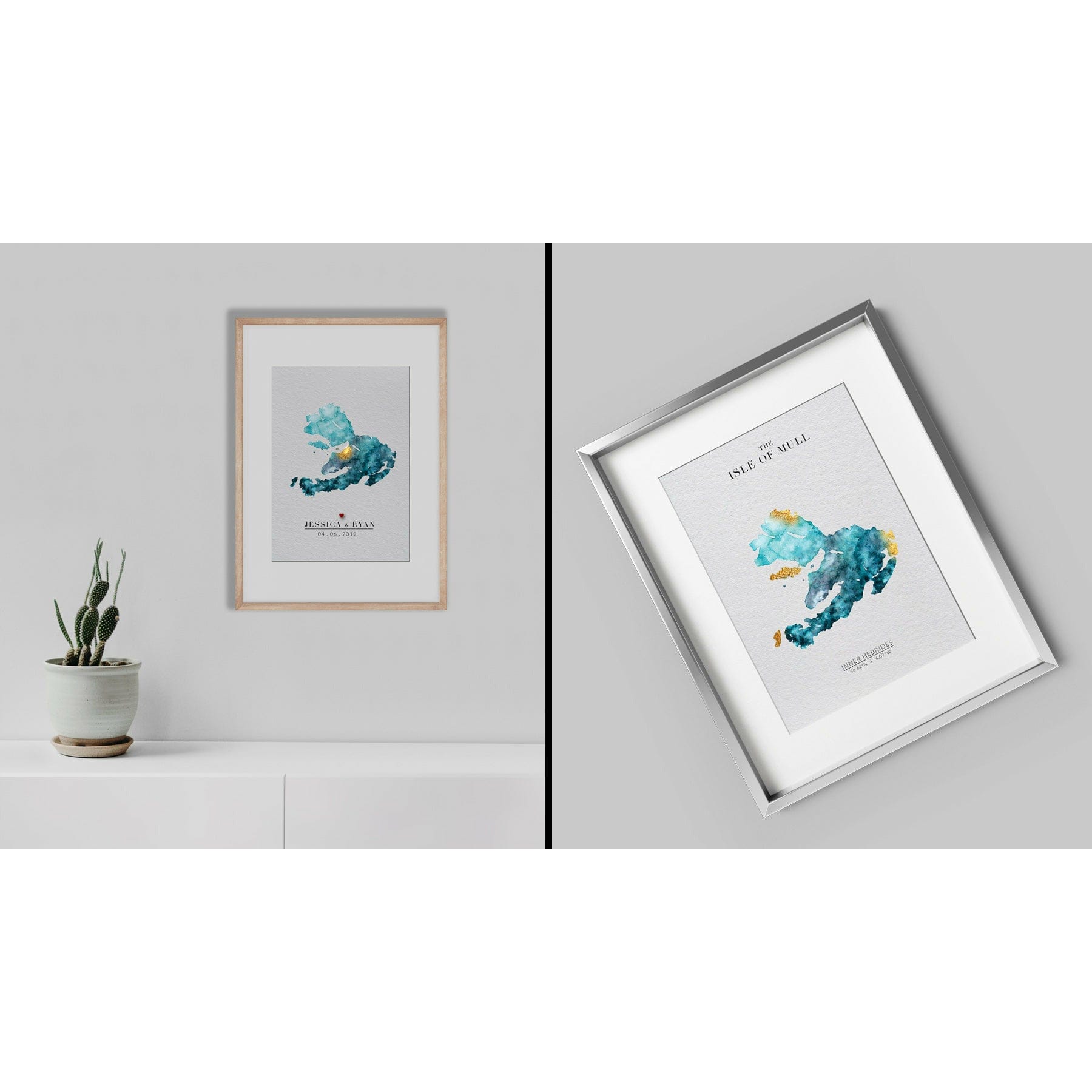 EJayDesign Scottish Prints Isle of Mull Watercolour Gold Map print