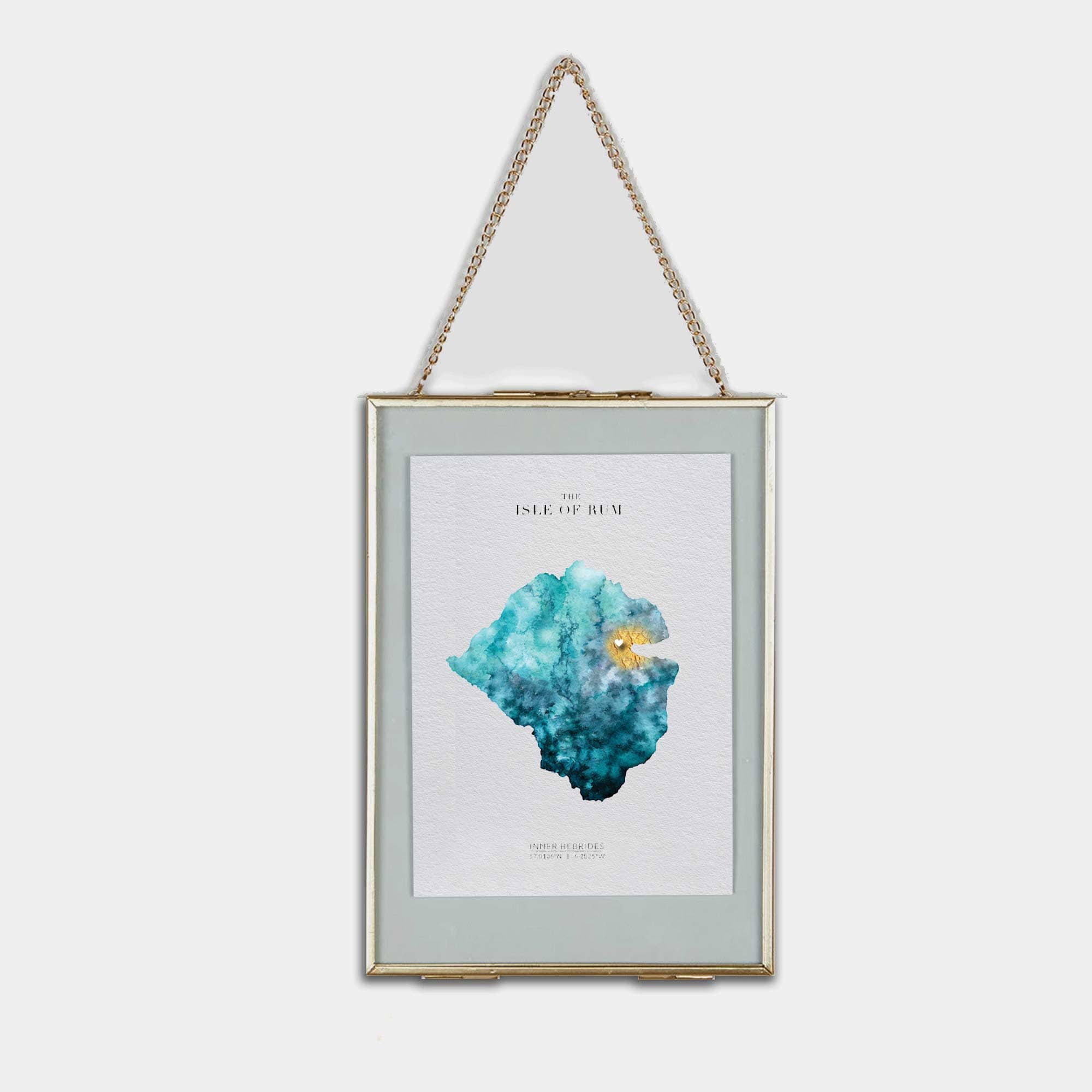 EJayDesign Scottish Prints Isle of Rum Watercolour Gold Map