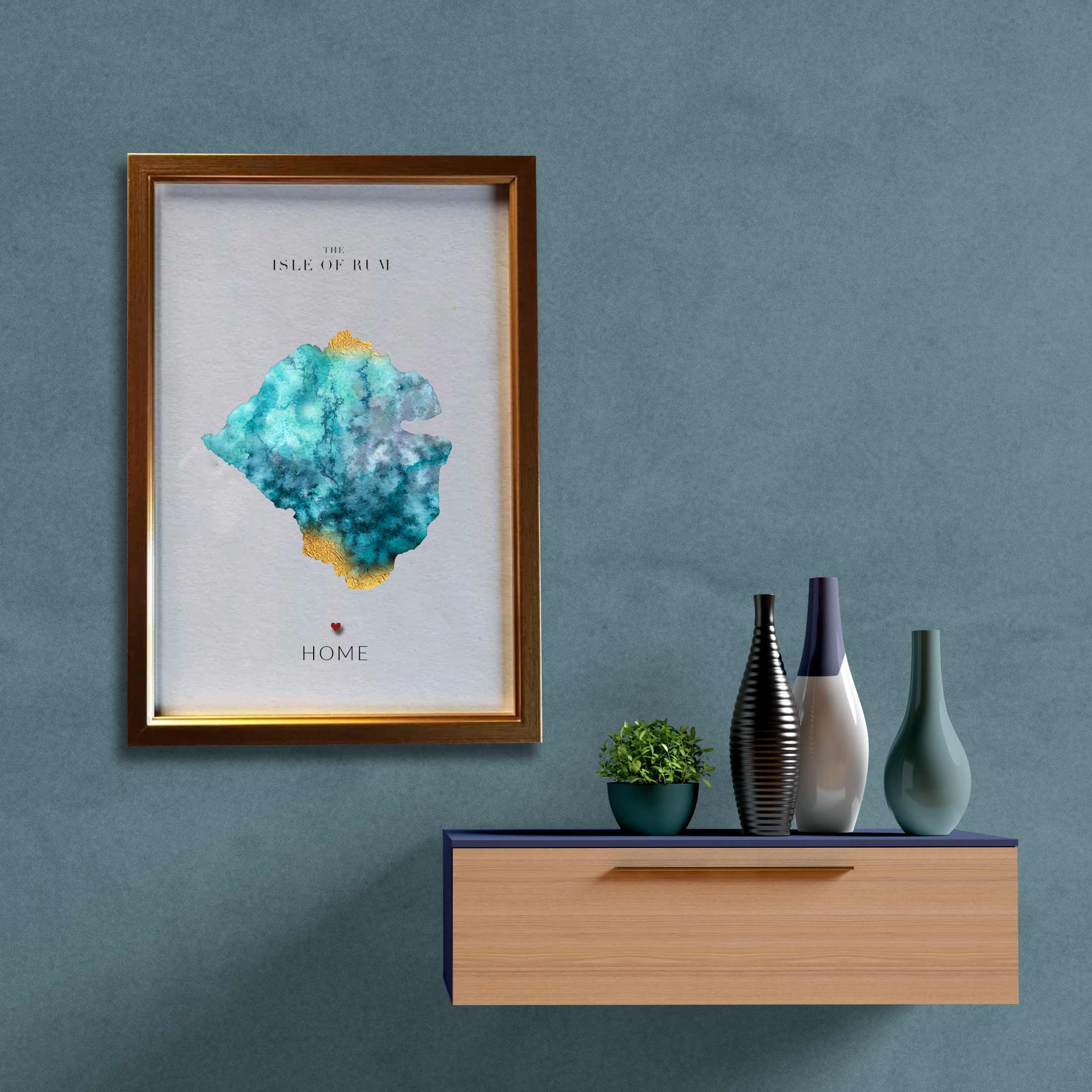 EJayDesign Scottish Prints Isle of Rum Watercolour Gold Map
