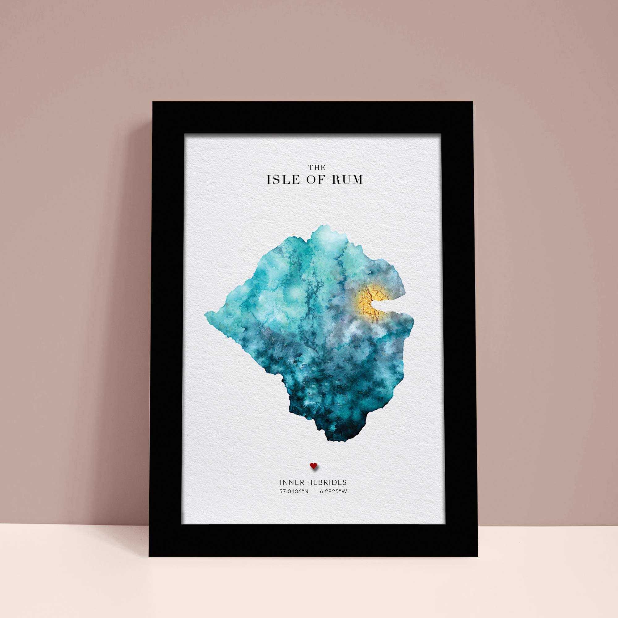 EJayDesign Scottish Prints Isle of Rum Watercolour Gold Map