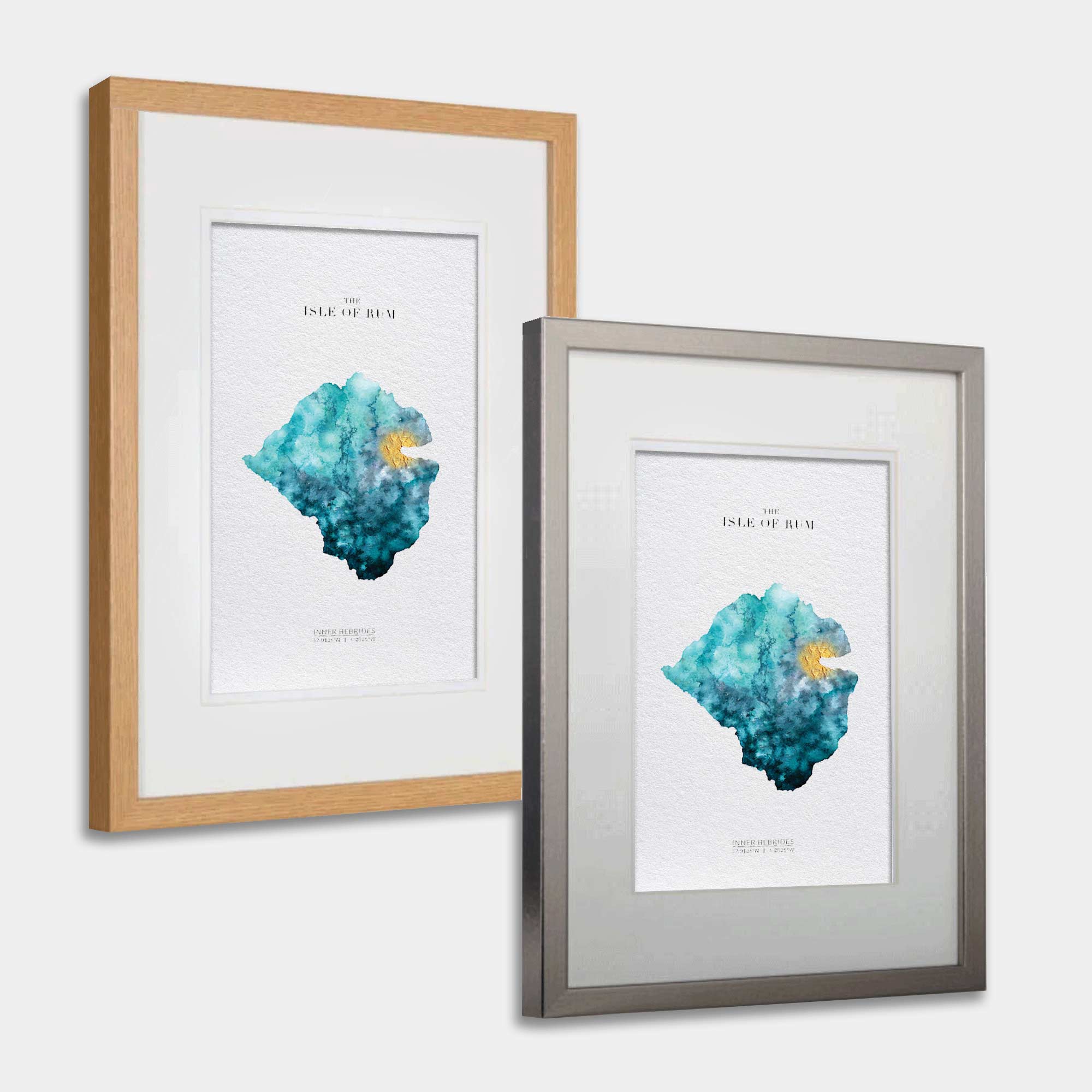 EJayDesign Scottish Prints Isle of Rum Watercolour Gold Map