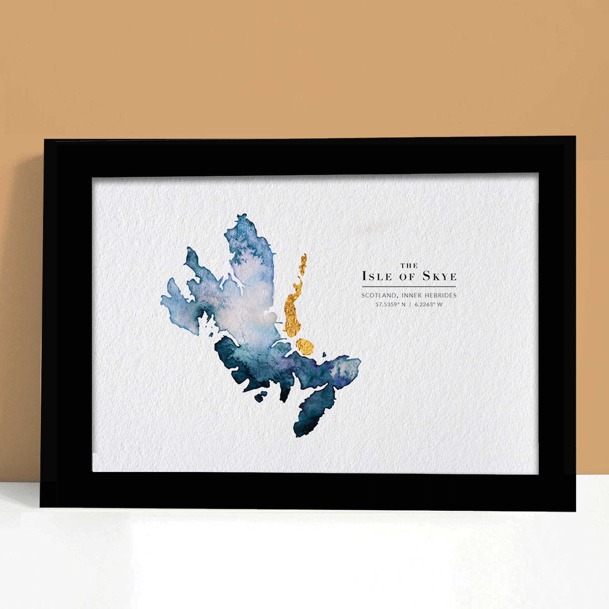 EJayDesign Scottish Prints Isle Of Skye Watercolour Gold Map Print