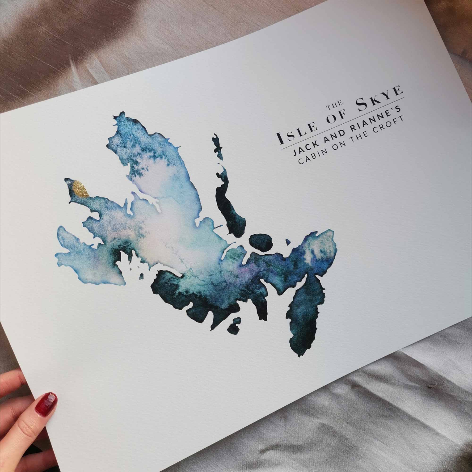 EJayDesign Scottish Prints Isle Of Skye Watercolour Gold Map Print